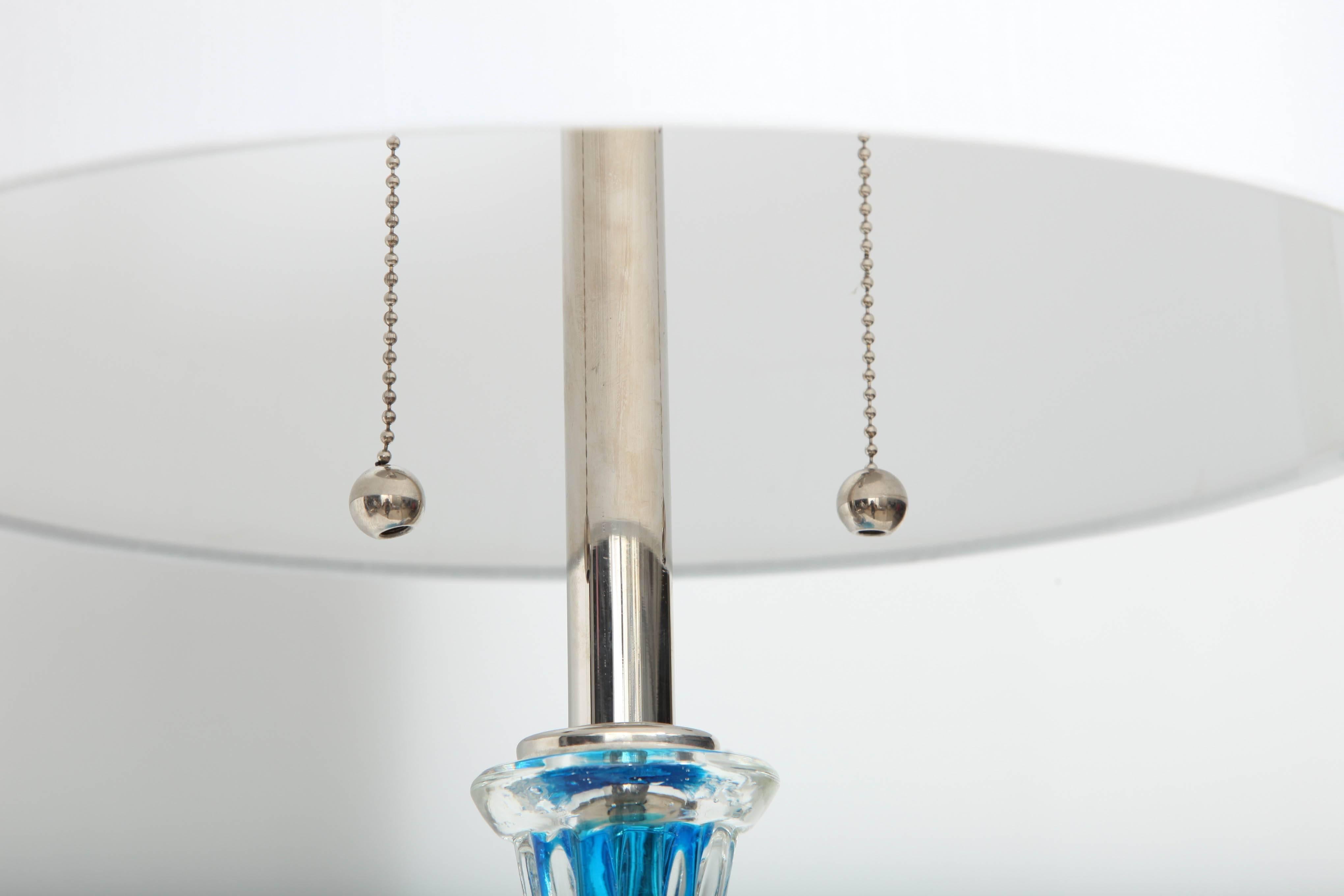 Seguso Blue & Clear Fluted Murano Glass Lamps 1