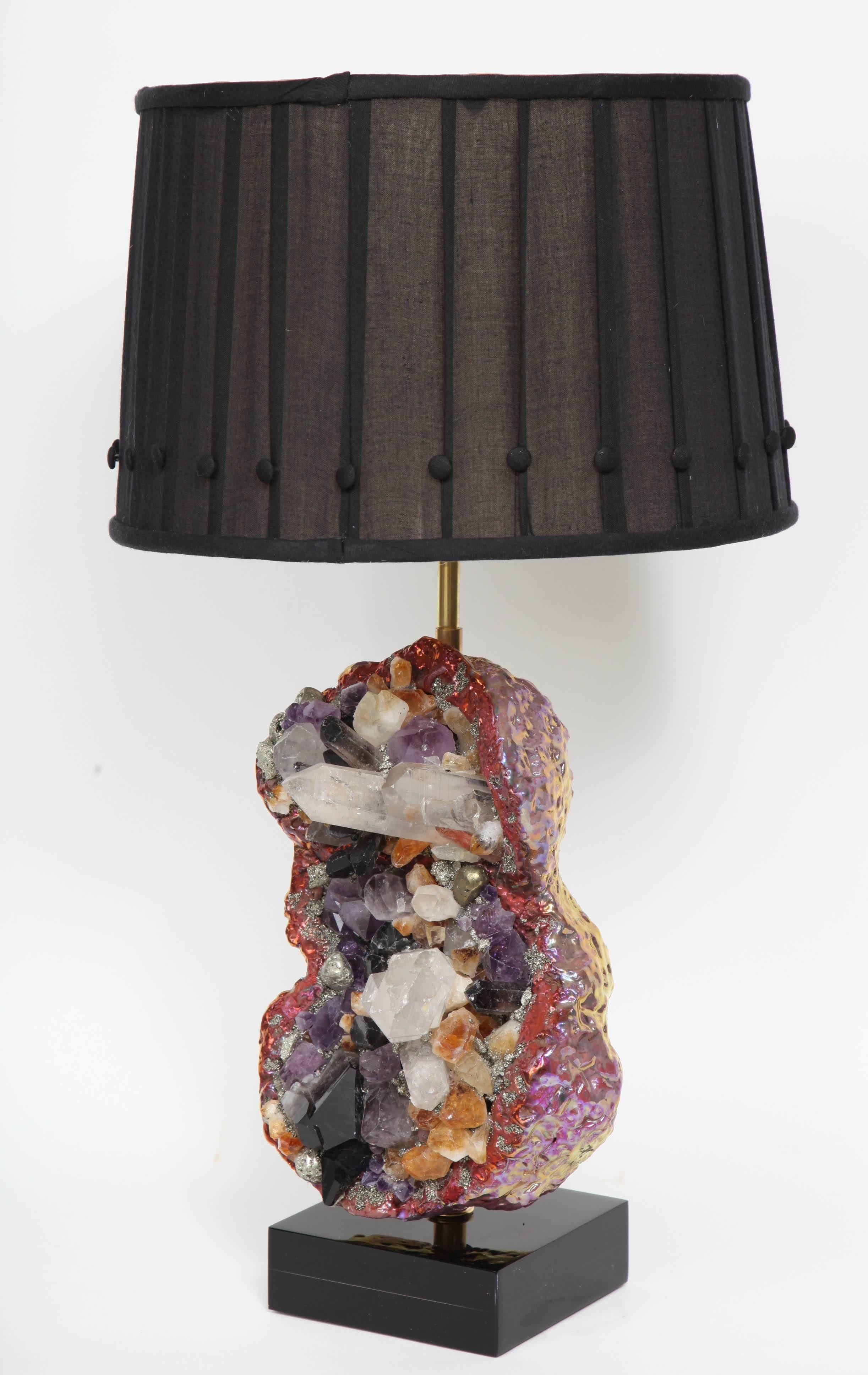 Modern Pair of Geode and Quartz Specimen Lamps
