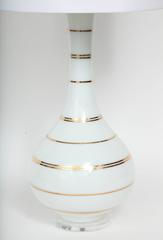 Pair of White Murano Glass Lamps with Gold Banding