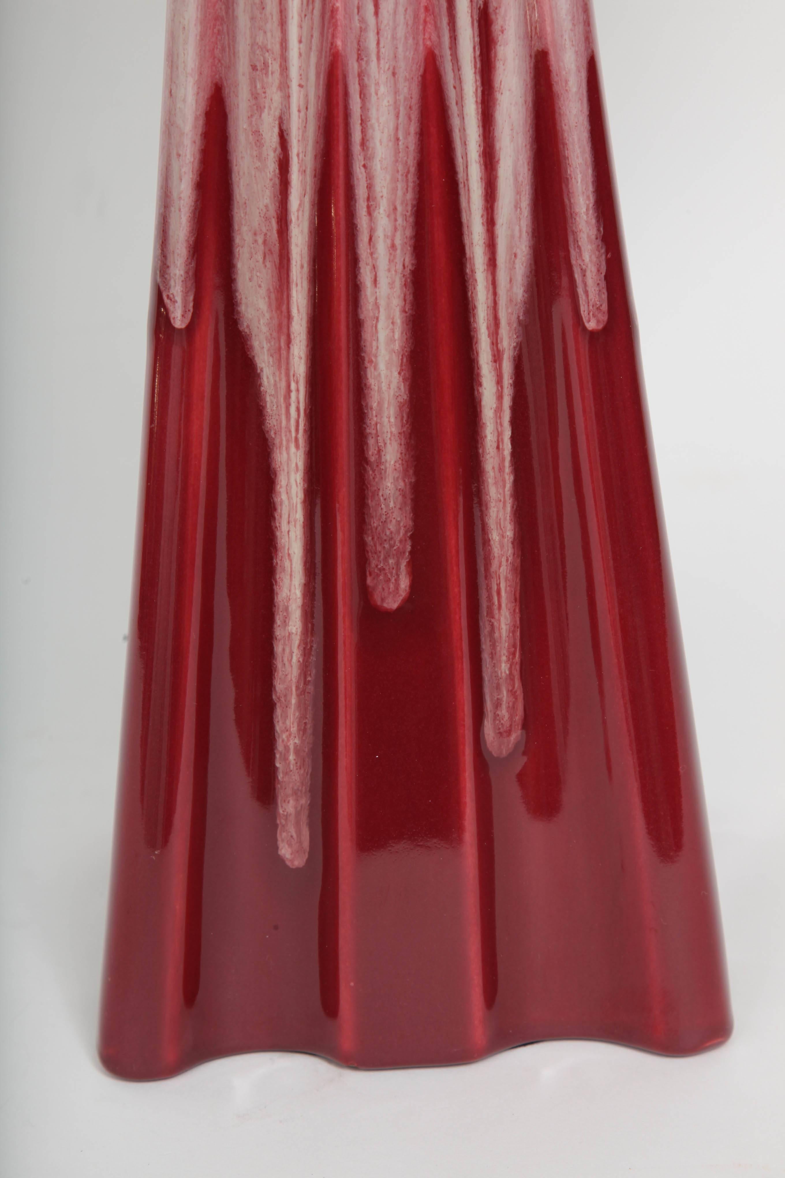 Art Deco 1940s Cranberry Glazed Ceramic Lamps