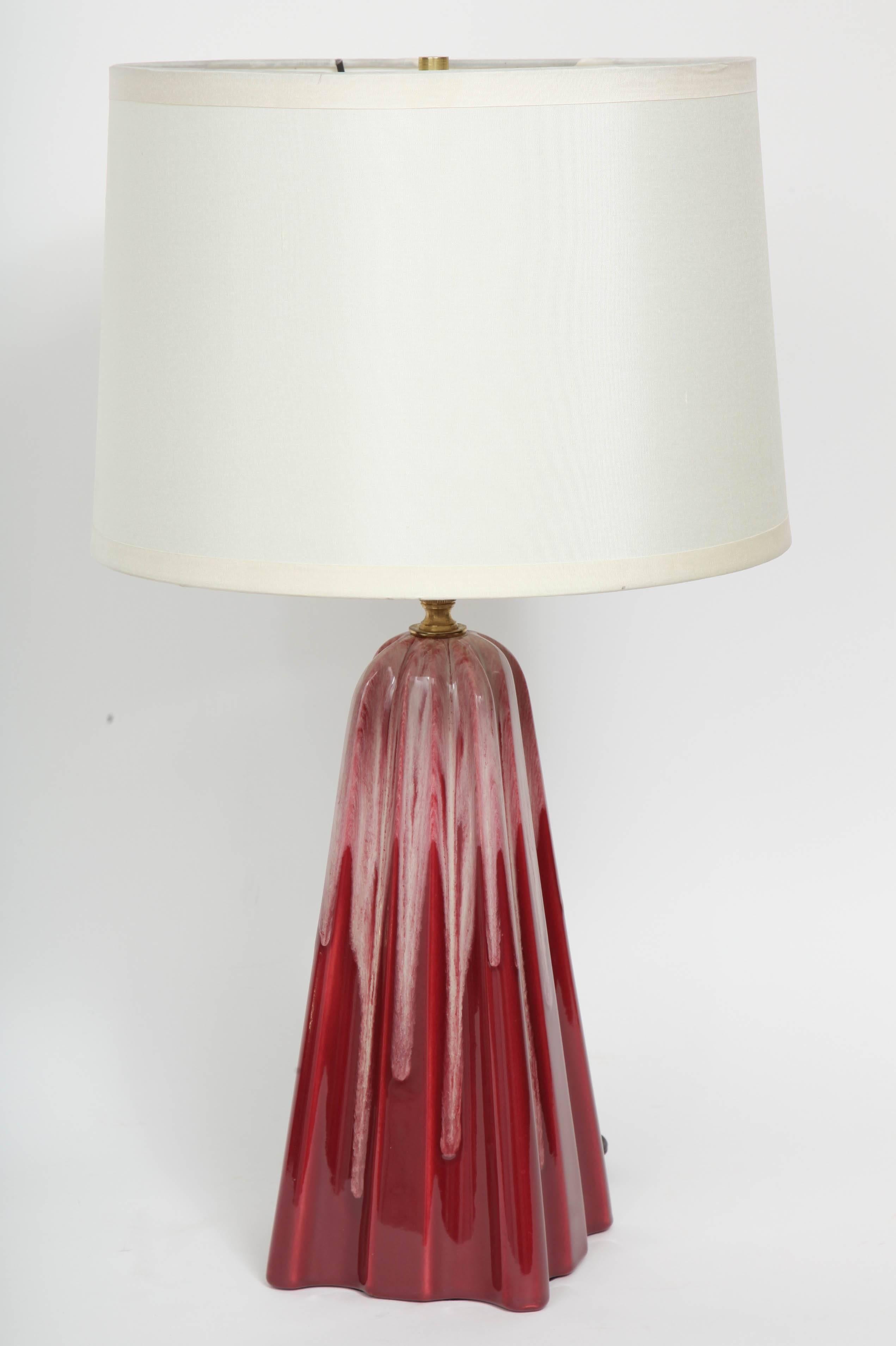 American 1940s Cranberry Glazed Ceramic Lamps