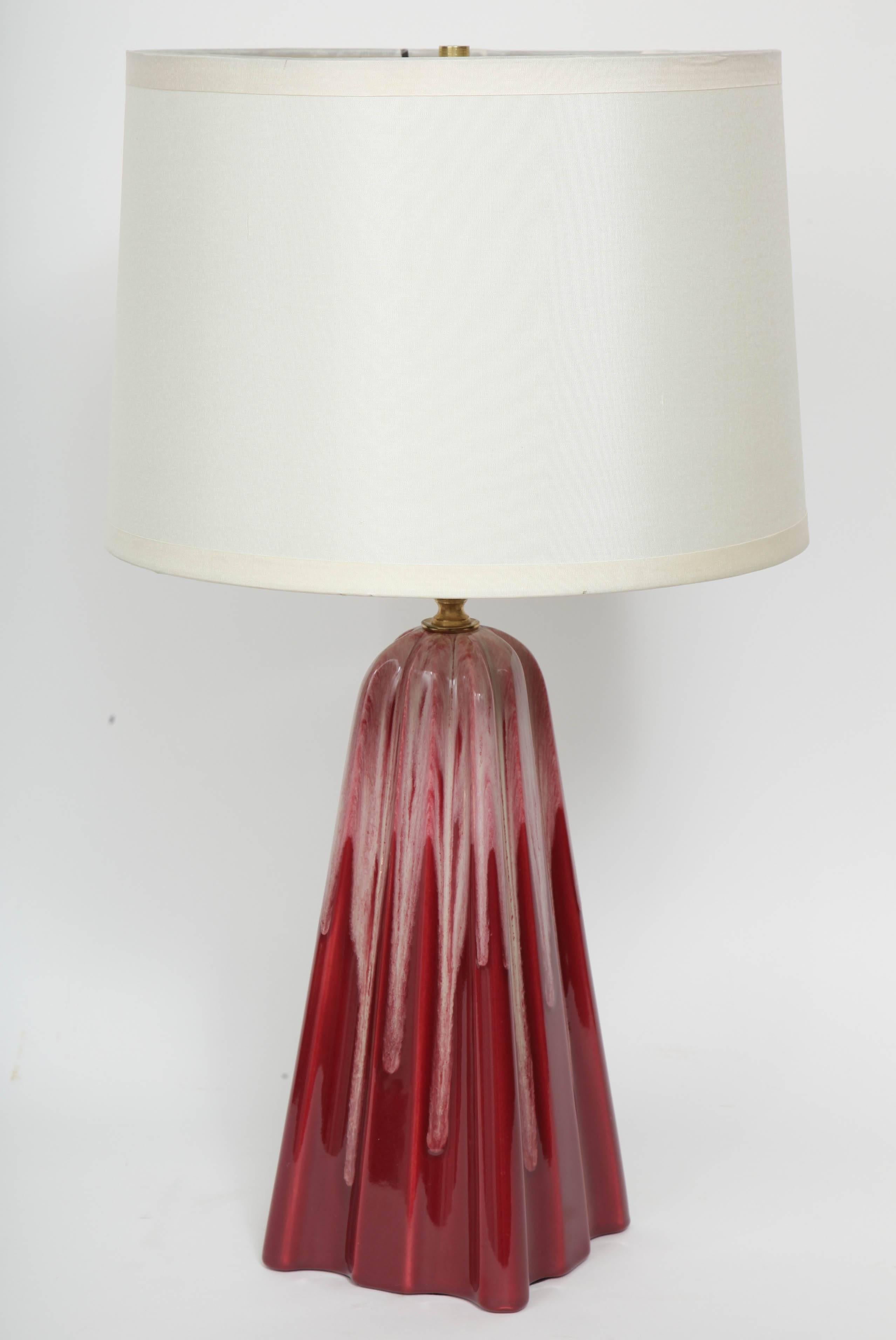 1940s Cranberry Glazed Ceramic Lamps In Excellent Condition In New York, NY