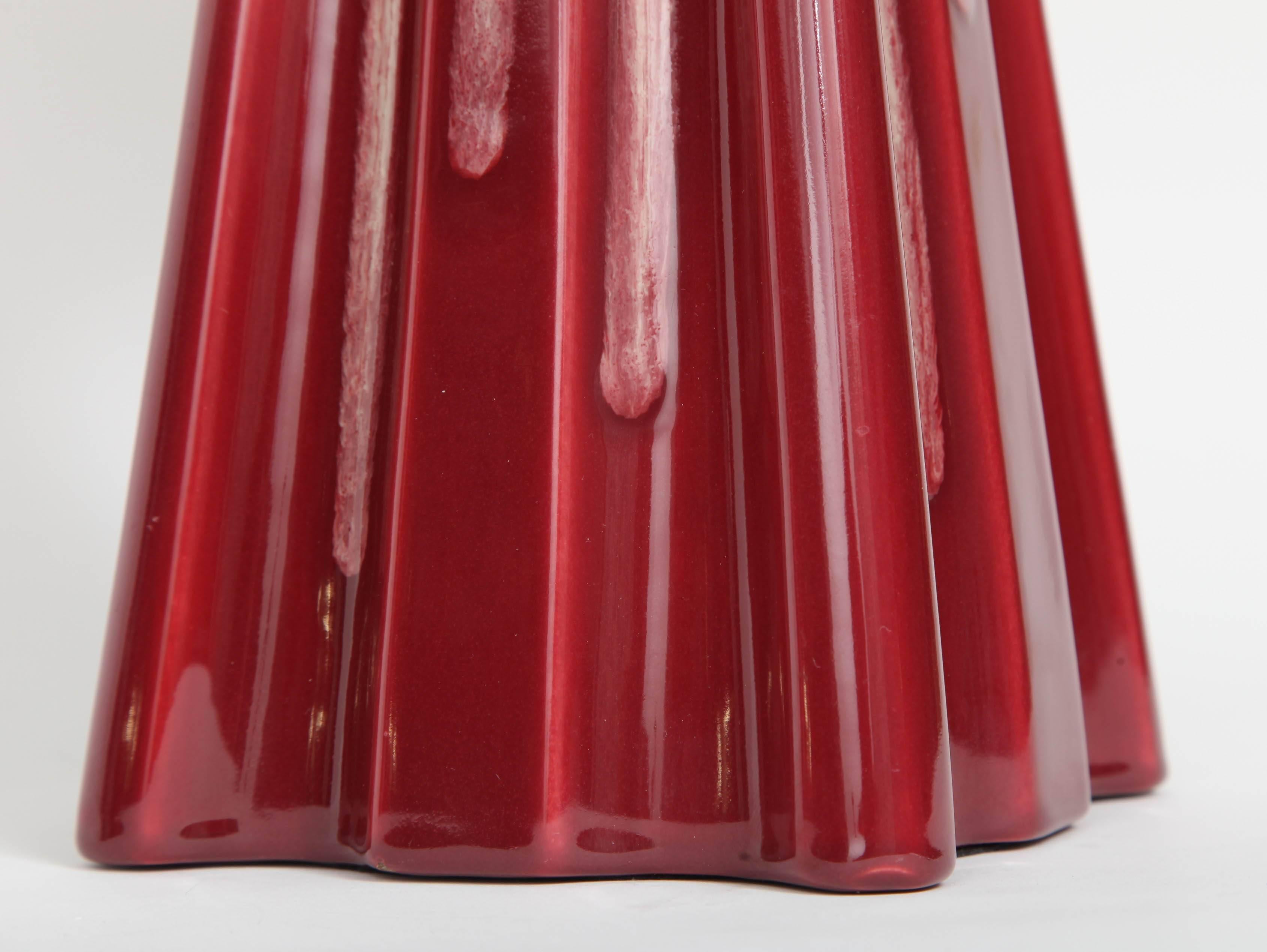 1940s Cranberry Glazed Ceramic Lamps 2