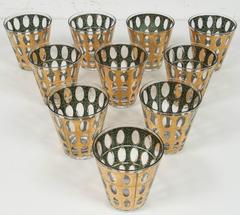 10 Midcentury Gold Lowball Glasses by Culver