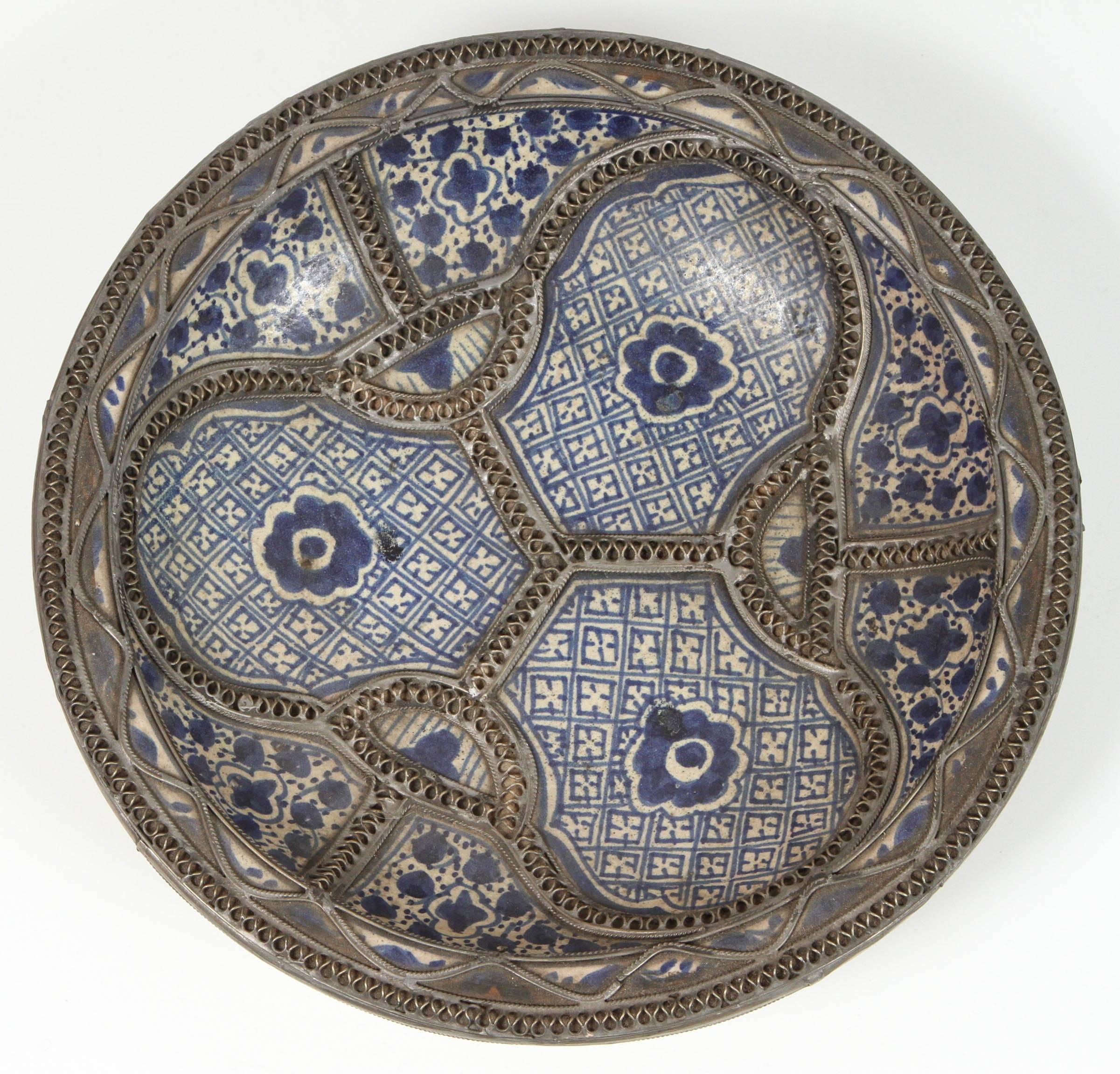 Moorish Set of Four Ceramic Decorative Plates from Fez, Morocco