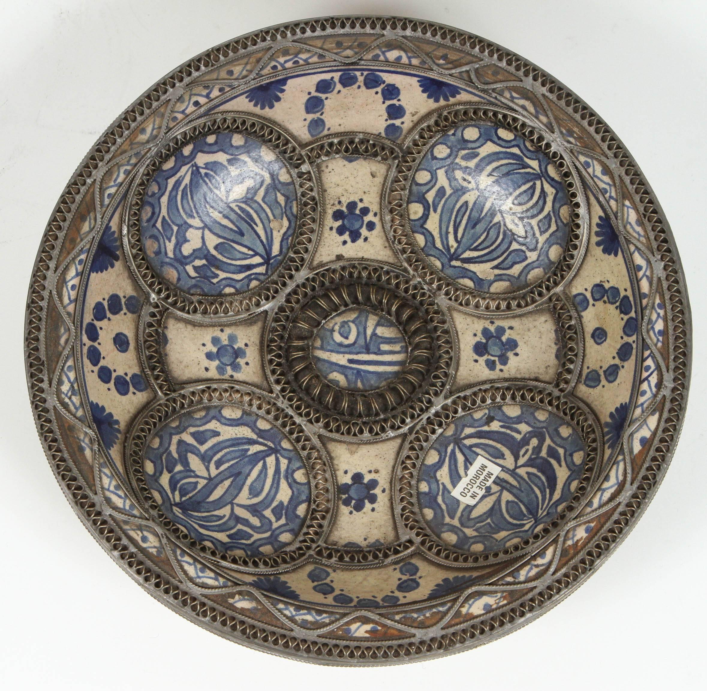 Moroccan Set of Four Ceramic Decorative Plates from Fez, Morocco