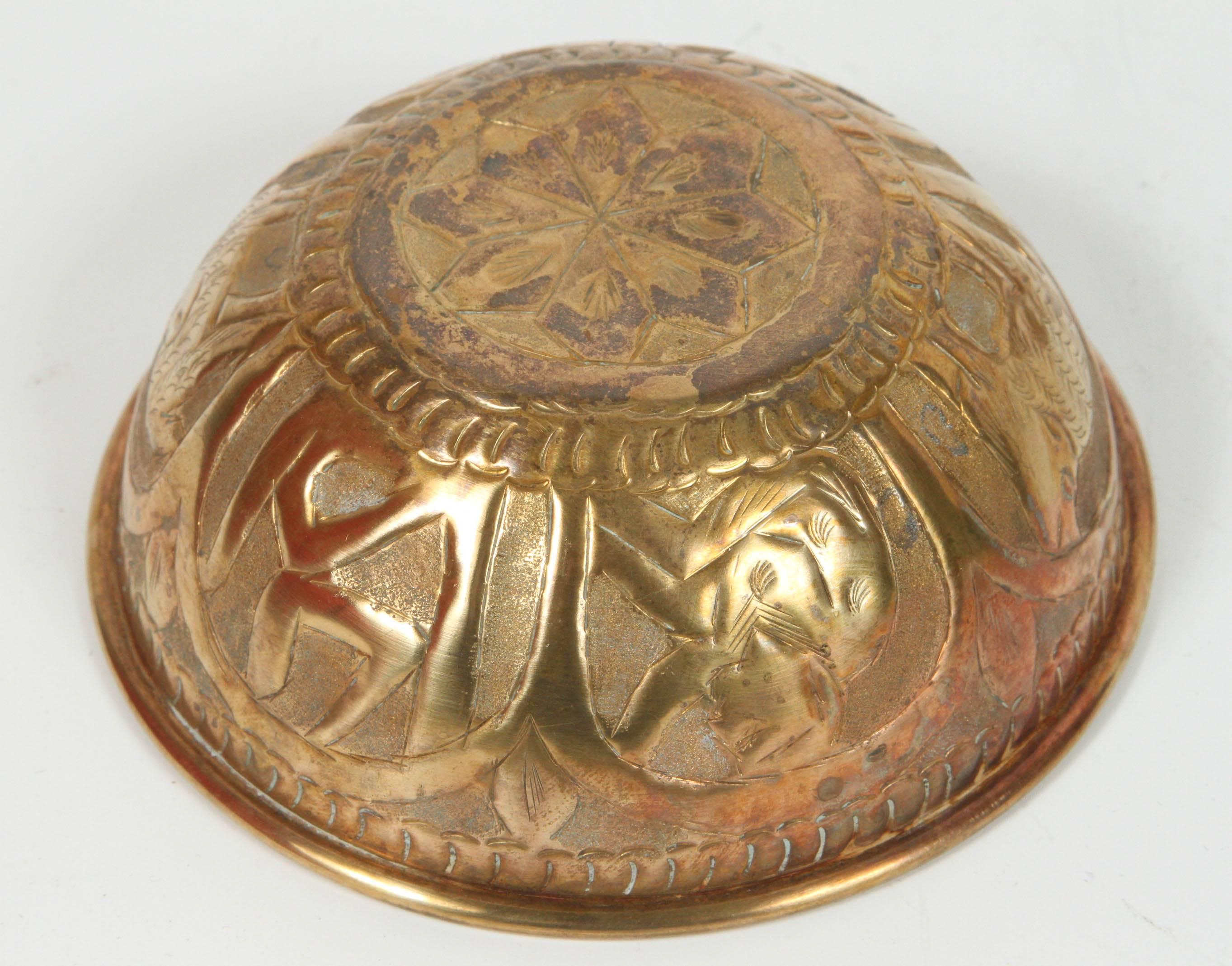 Moorish Set of Ten Antique Middle Eastern Brass Magic Bowls