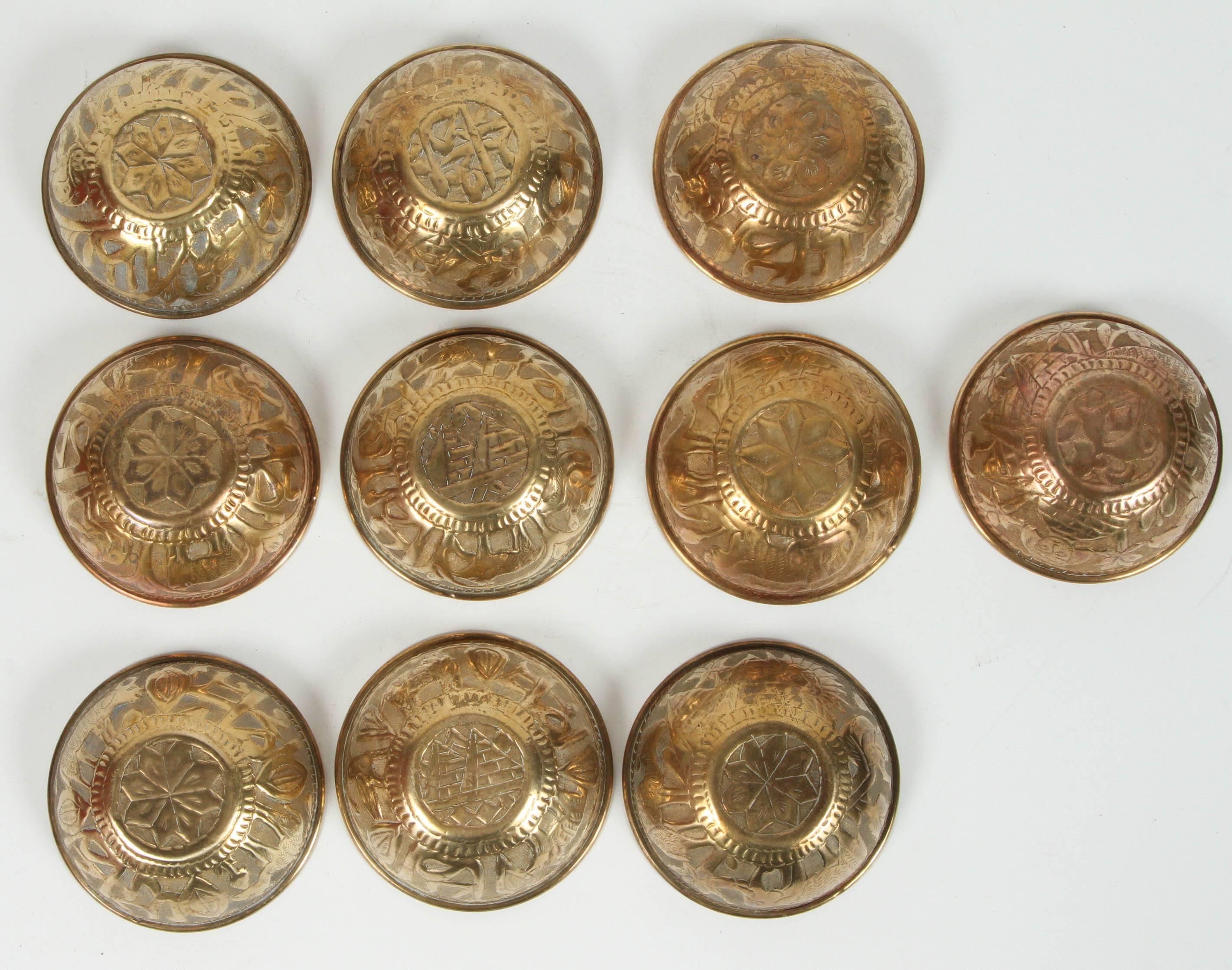 20th Century Set of Ten Antique Middle Eastern Brass Magic Bowls