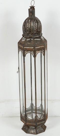 Set of Three Large Moroccan Moorish Clear Glass Lanterns