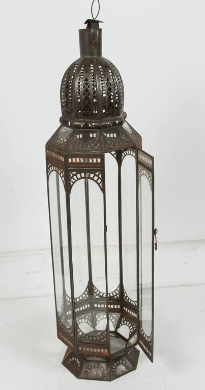 20th Century Set of Three Large Moroccan Moorish Clear Glass Lanterns For Sale