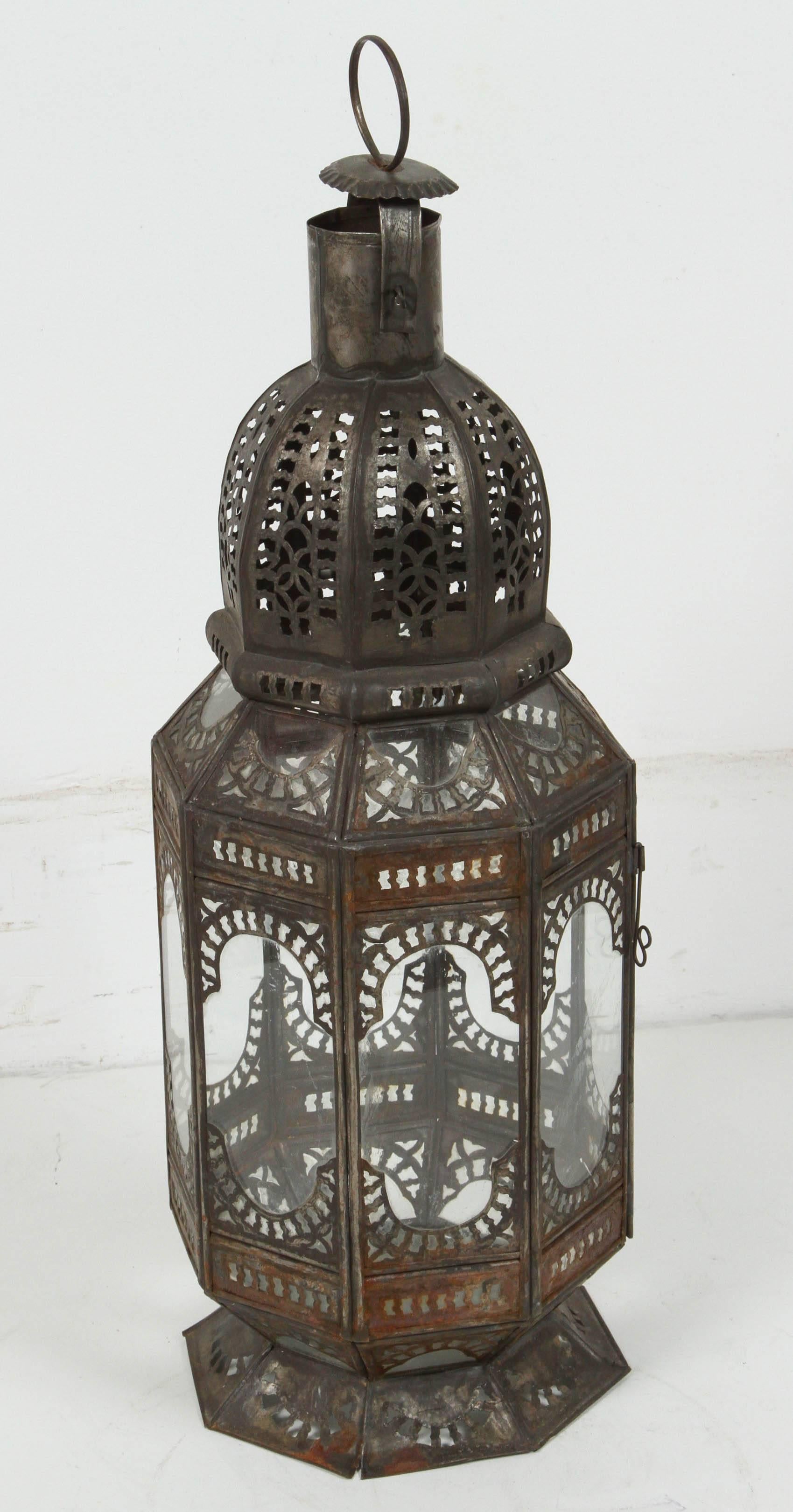 Hand-Crafted Set of Three Large Moroccan Moorish Clear Glass Lanterns