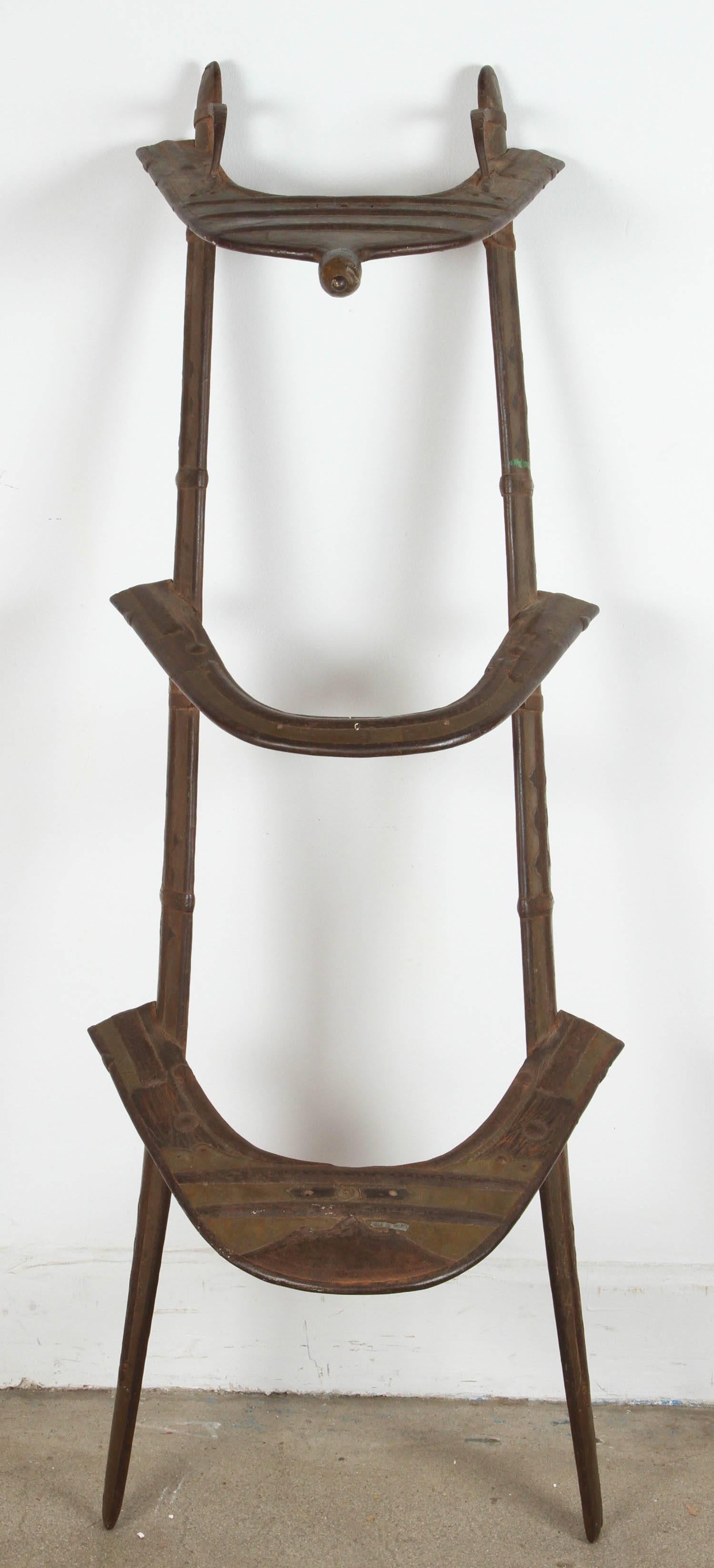 Egyptian Wood and Brass Antique 19th Century Middle Eastern Camel Seat Saddle For Sale