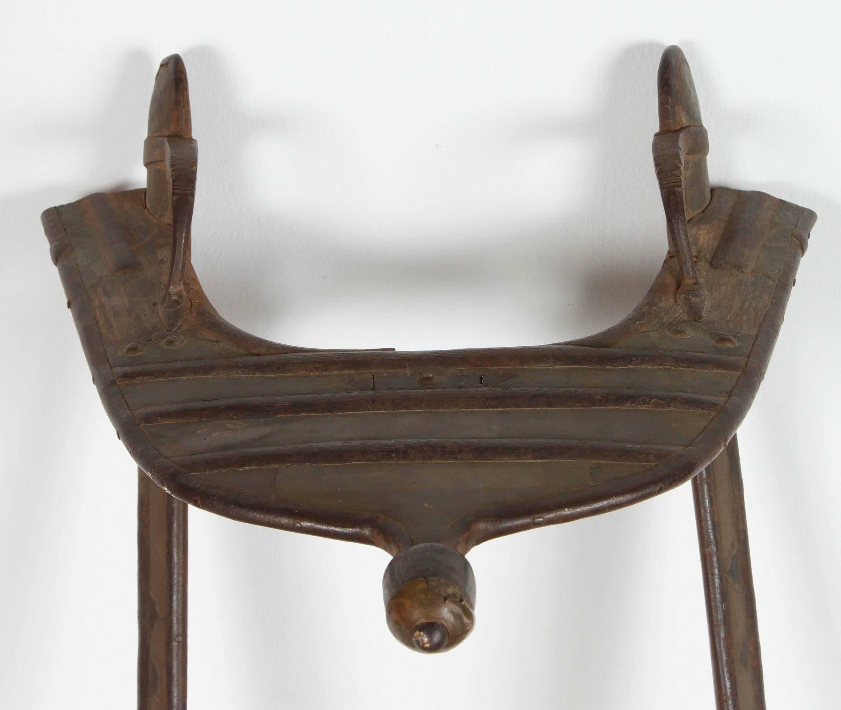 Hand-Carved Wood and Brass Antique 19th Century Middle Eastern Camel Seat Saddle For Sale