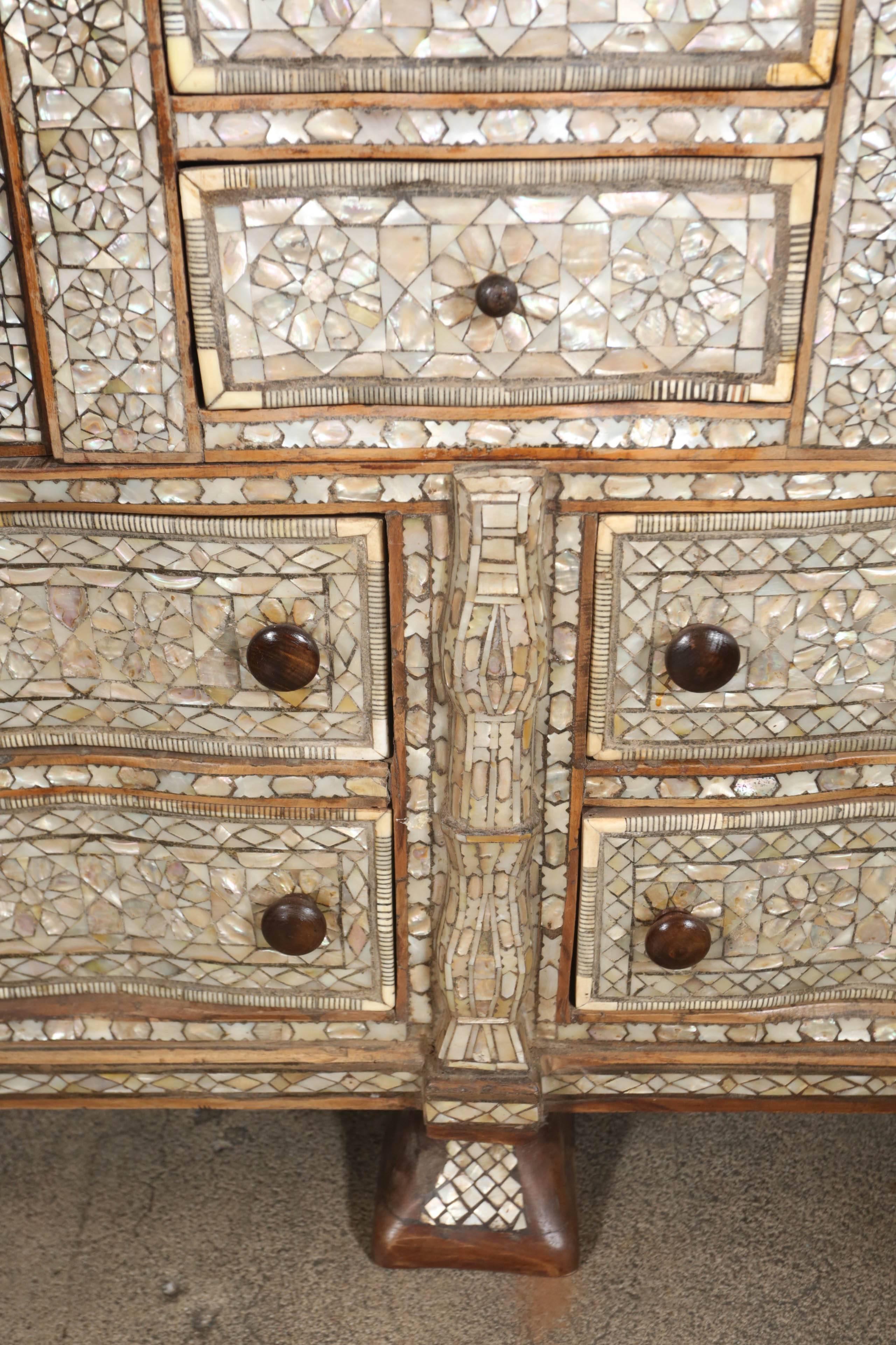 Antique Middle Eastern Syrian Mother-of-Pearl Inlay Armoire In Good Condition In North Hollywood, CA