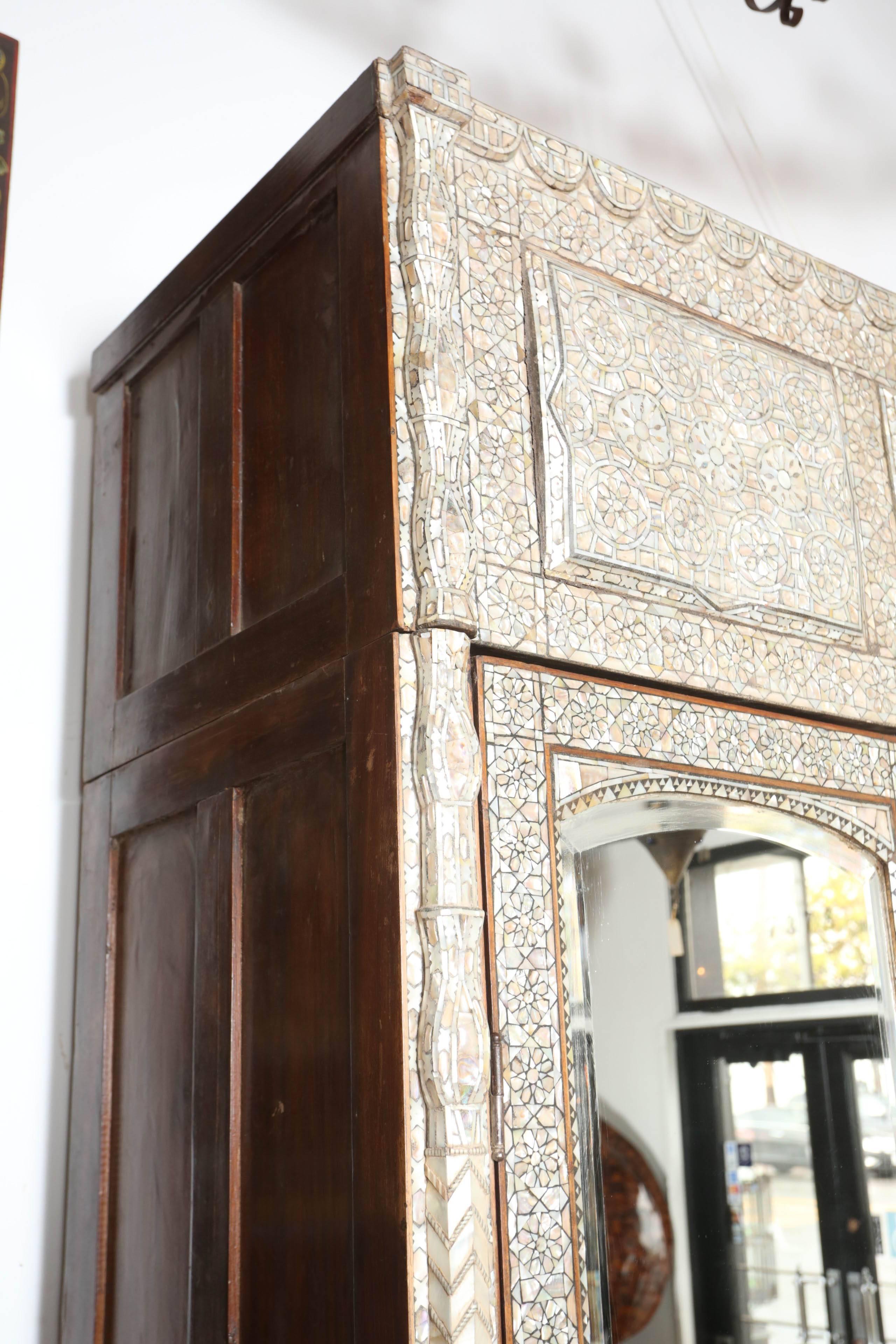 Antique Middle Eastern Syrian Mother-of-Pearl Inlay Armoire 1