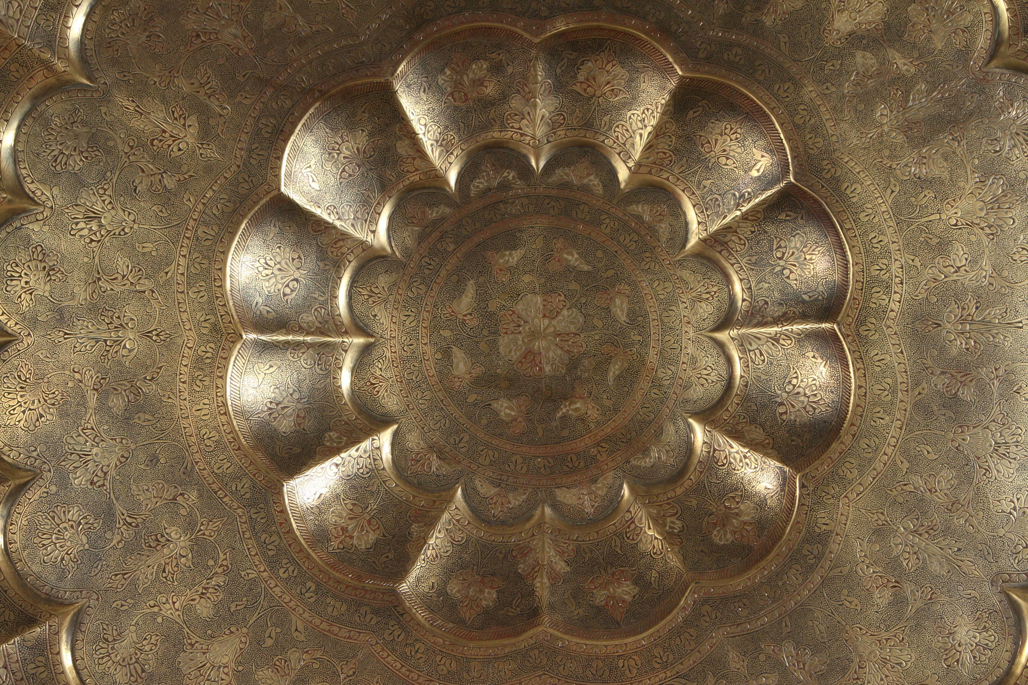 Agra Monumental Mughal-Indian Brass Hanging Tray Platter 47 Inches Diameter
