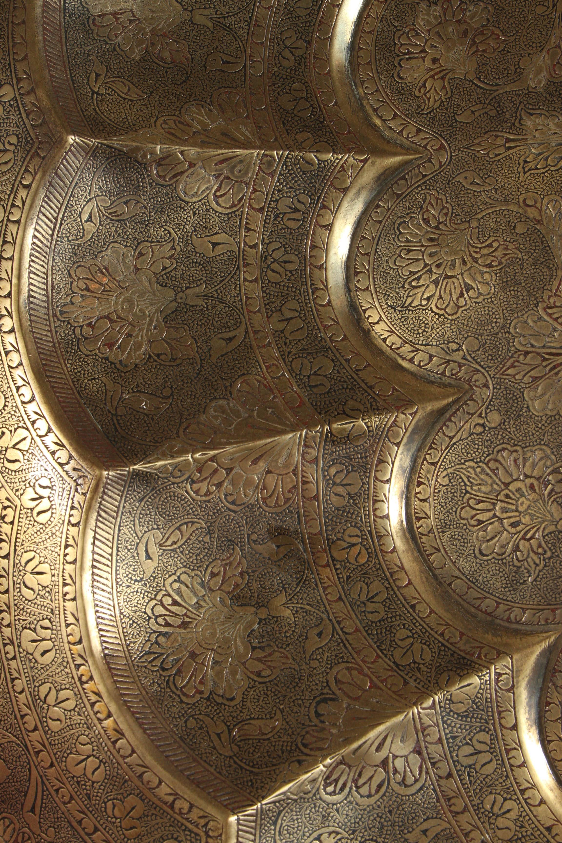 Monumental Mughal-Indian Brass Hanging Tray Platter 47 Inches Diameter In Good Condition In North Hollywood, CA