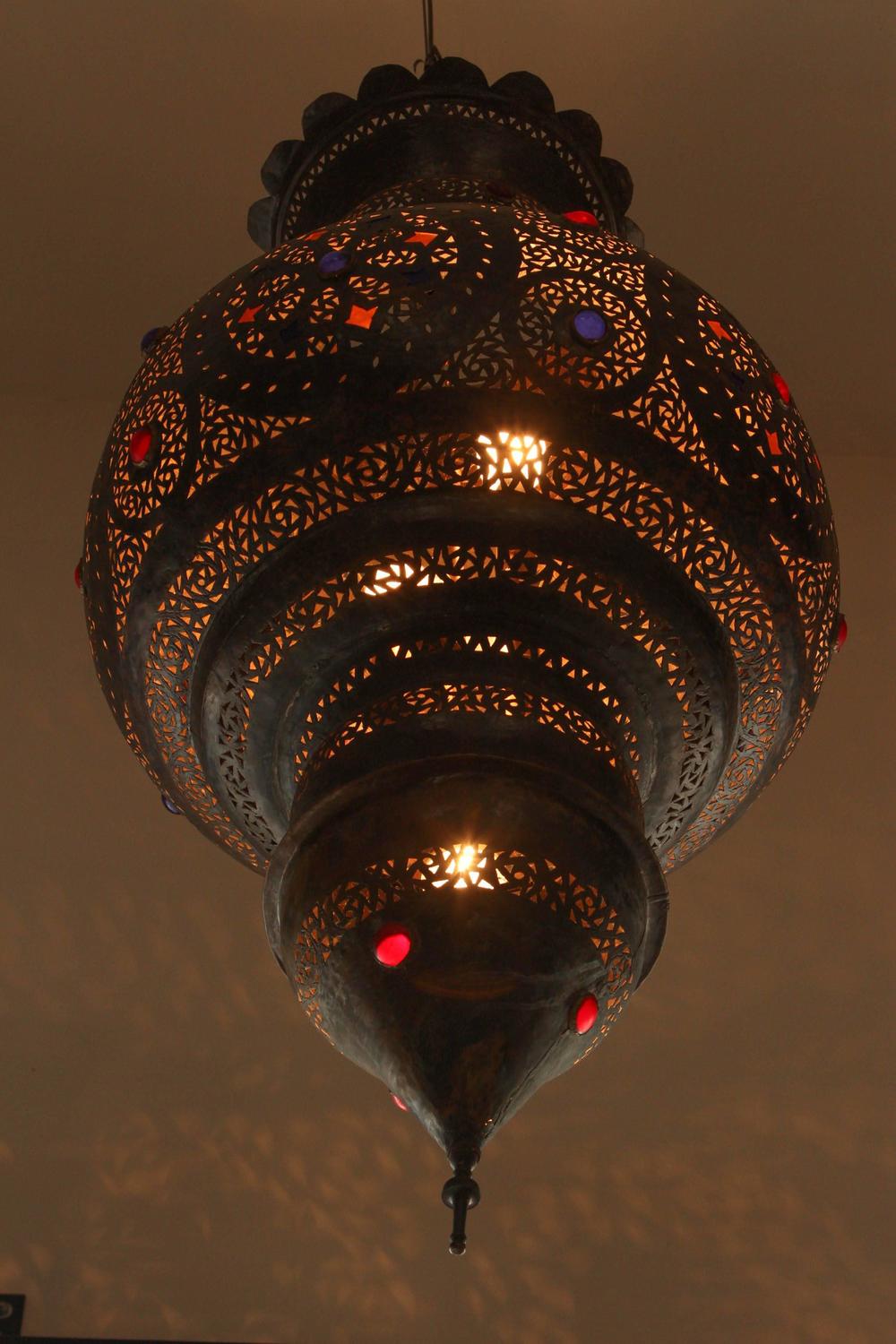 Large Vintage Moroccan Bronze Chandelier For Sale at 1stdibs