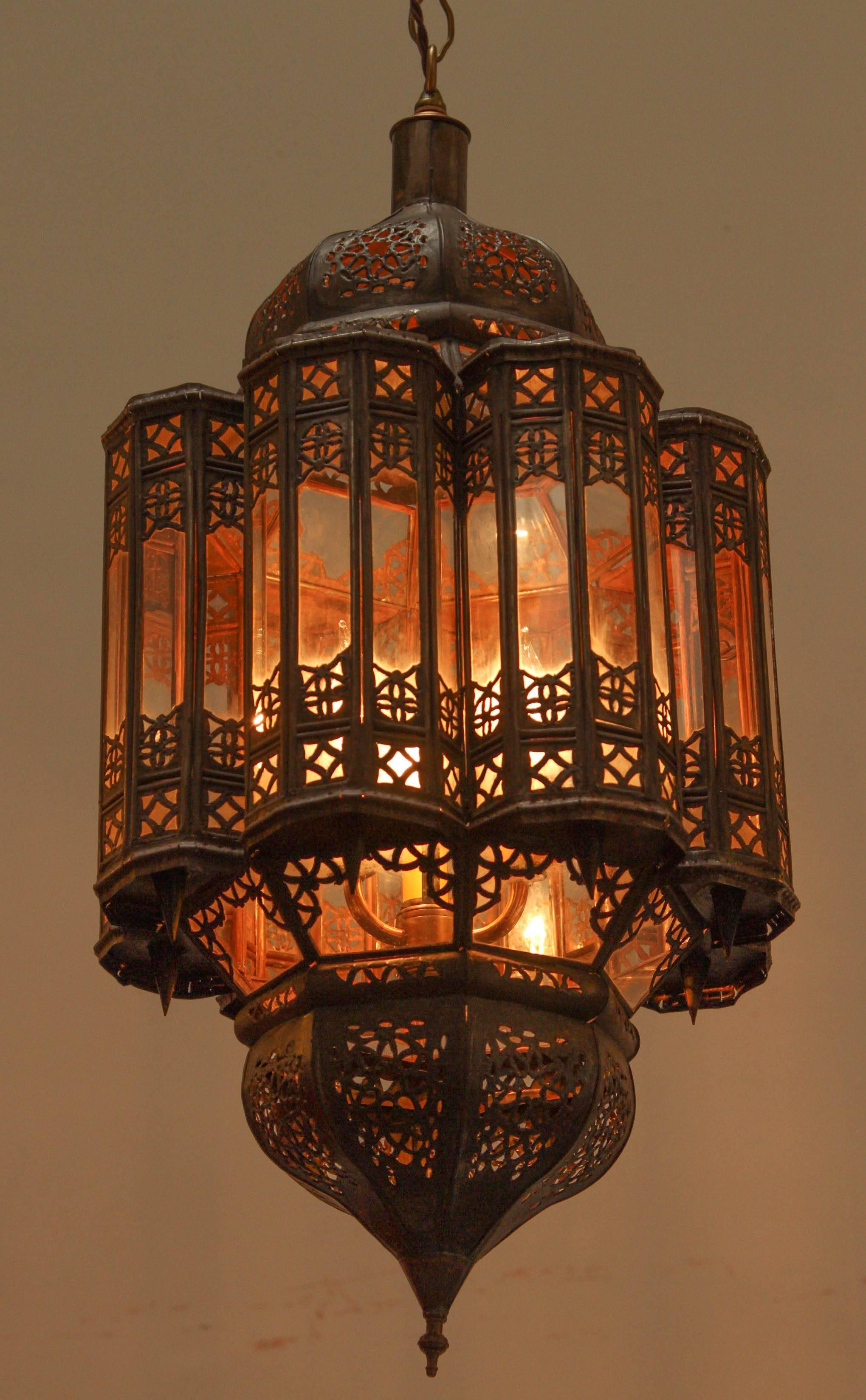 20th Century Moroccan Moorish Hand-Crafted Lantern Mamounia Light Fixture Clear Glass