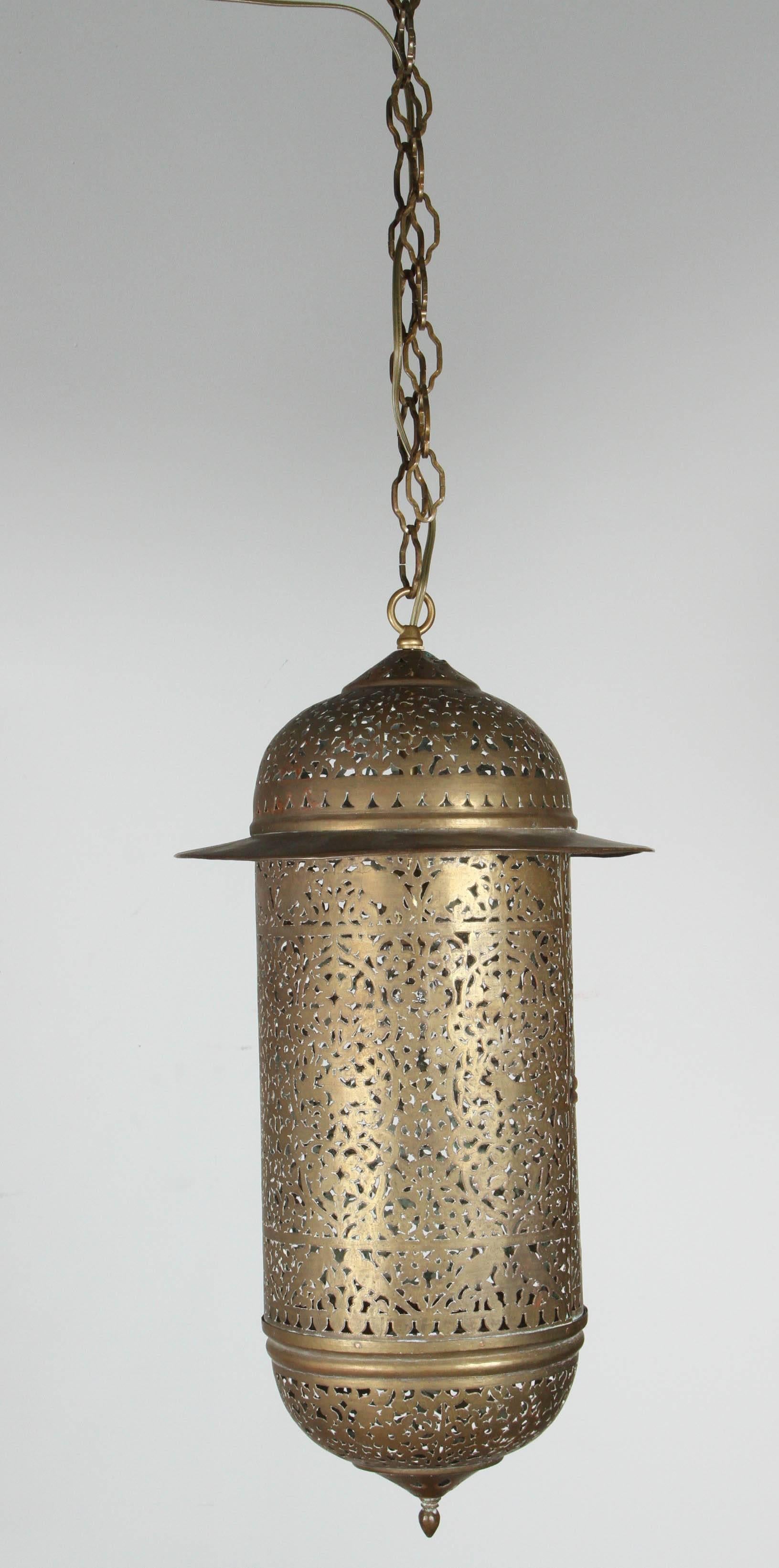 Hand-Crafted Vintage Moroccan Brass Filigree Pendant Light Fixture