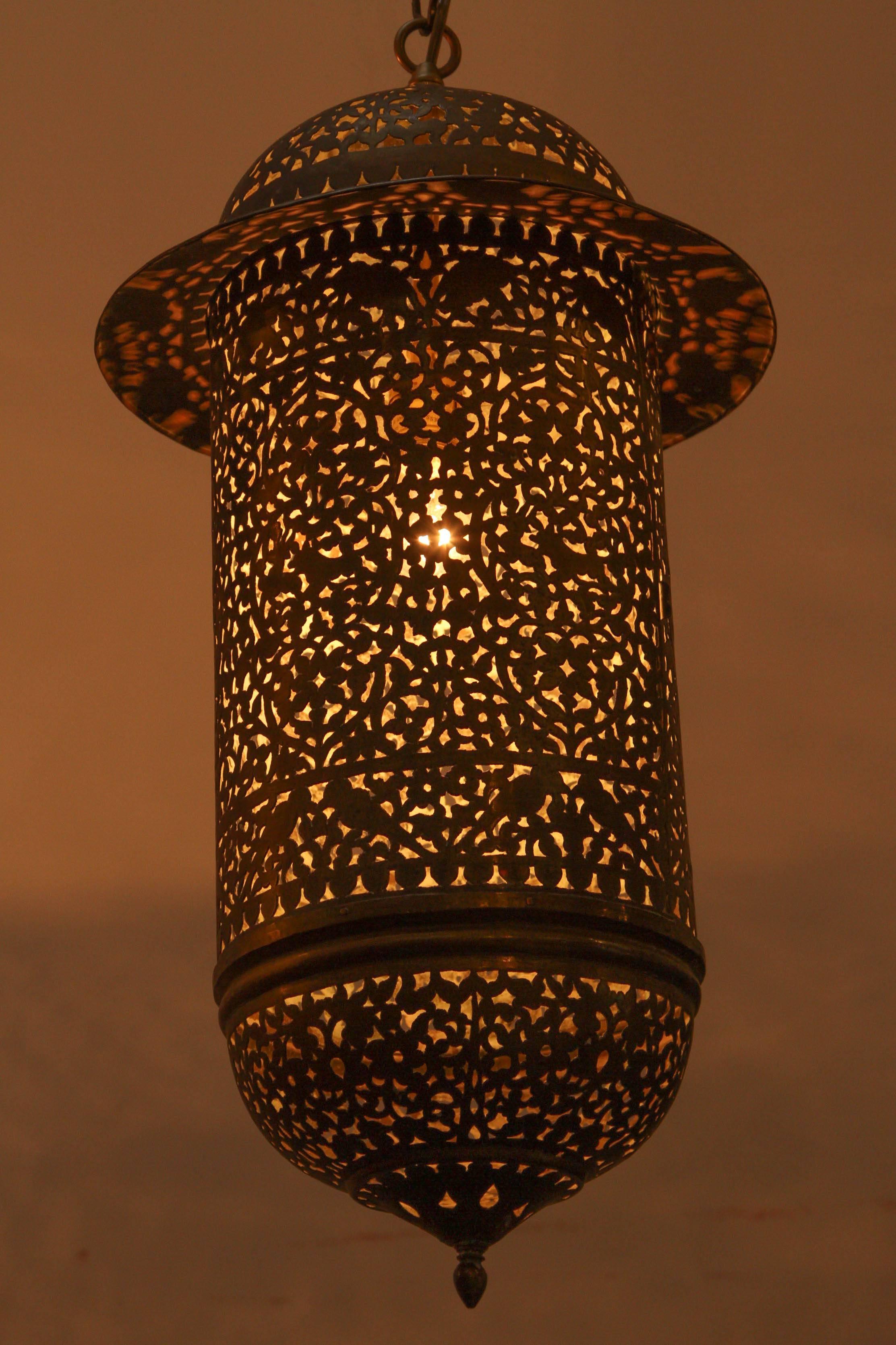 20th Century Vintage Moroccan Brass Filigree Pendant Light Fixture