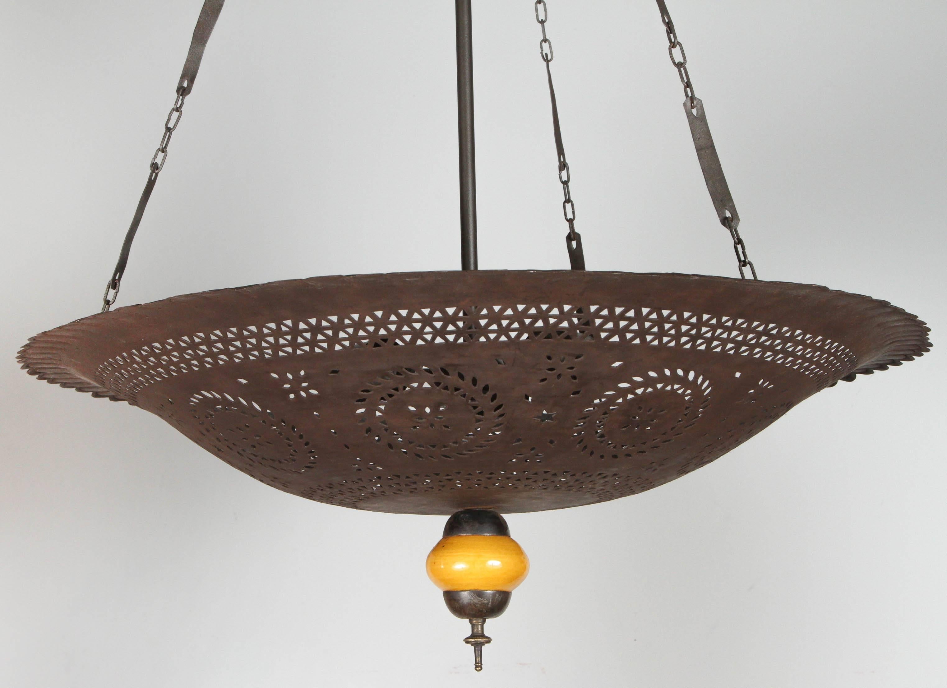 20th Century Moroccan Hanging Metal Chandelier with Yellow