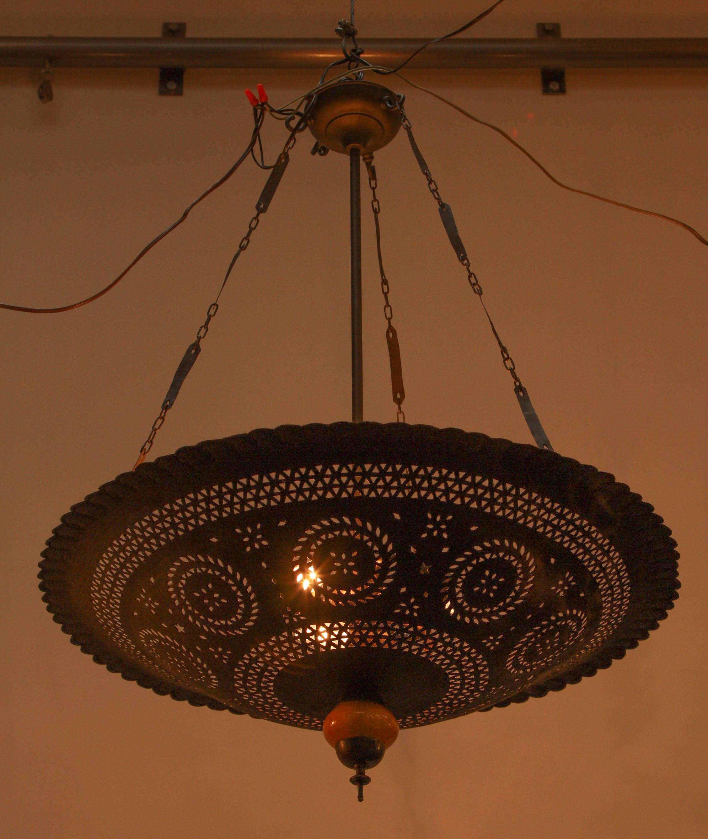 Moroccan Hanging Metal Chandelier with Yellow 2