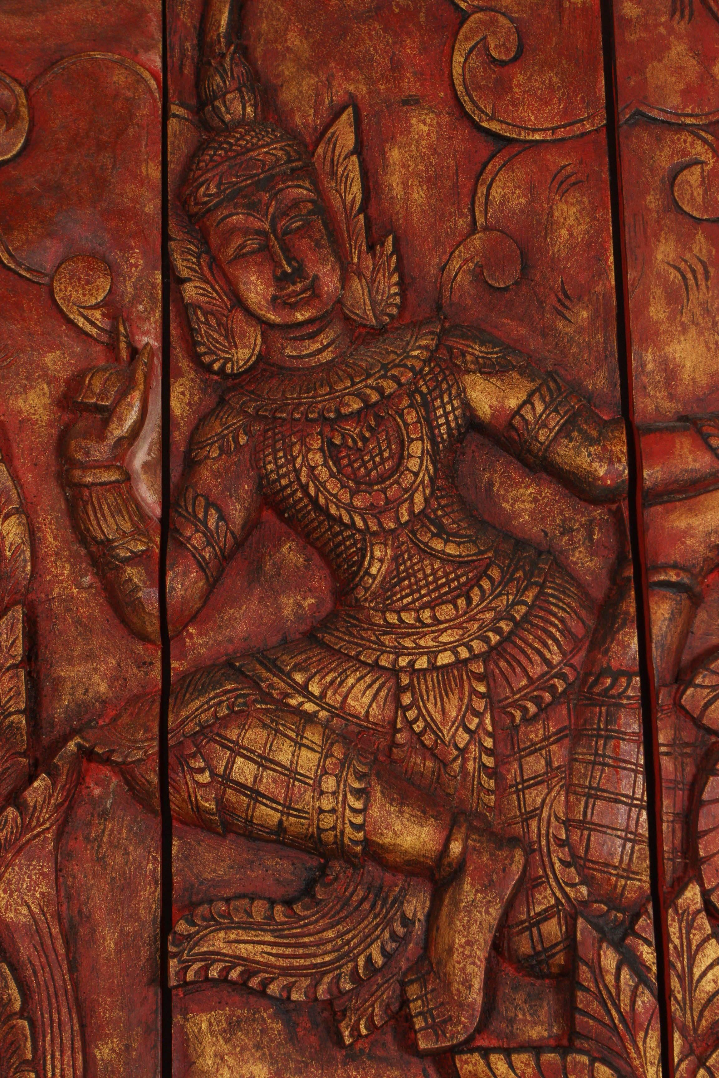 20ième siècle Panneau décoratif asiatique ancien monumental en bois sculpté à la main en vente