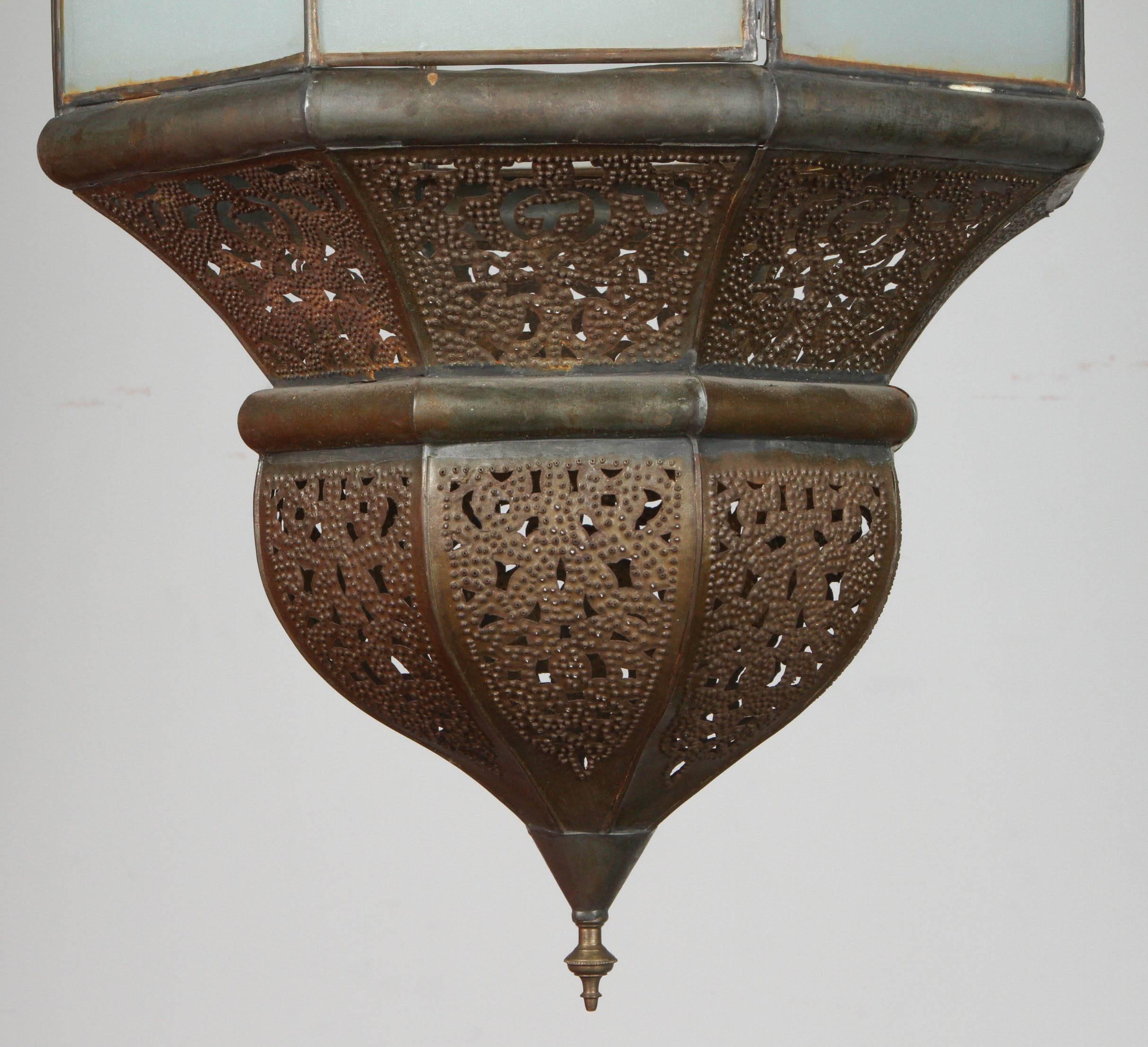 Hand-Crafted Moroccan Moorish Hanging Lantern with Milky Glass