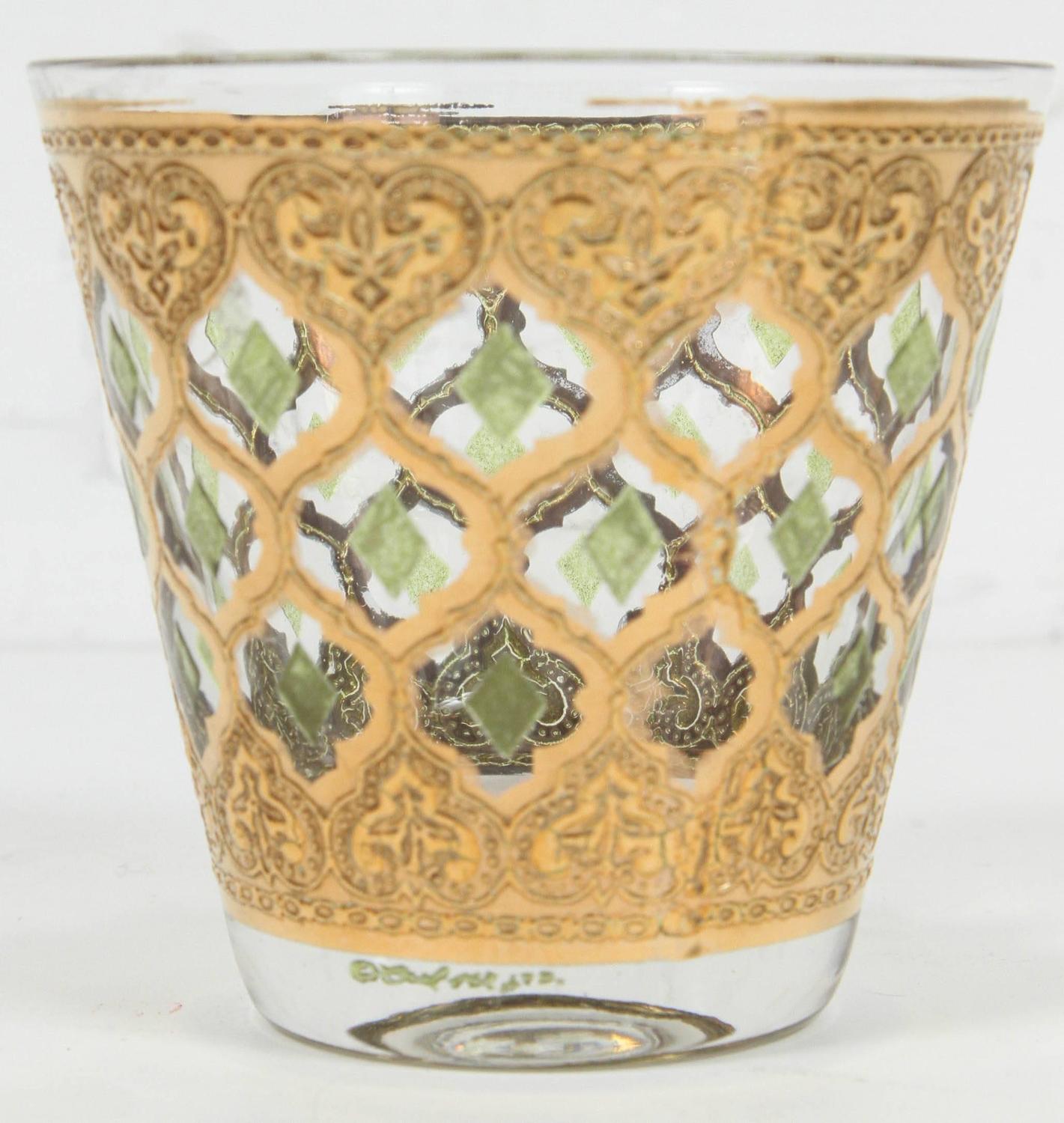 Vintage Lowball Rocks Glasses from Culver with 22 Karat Gold Designs at