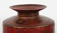 Kashmiri Indo-Raj Red Hand-Painted Metal Jar Vessel
