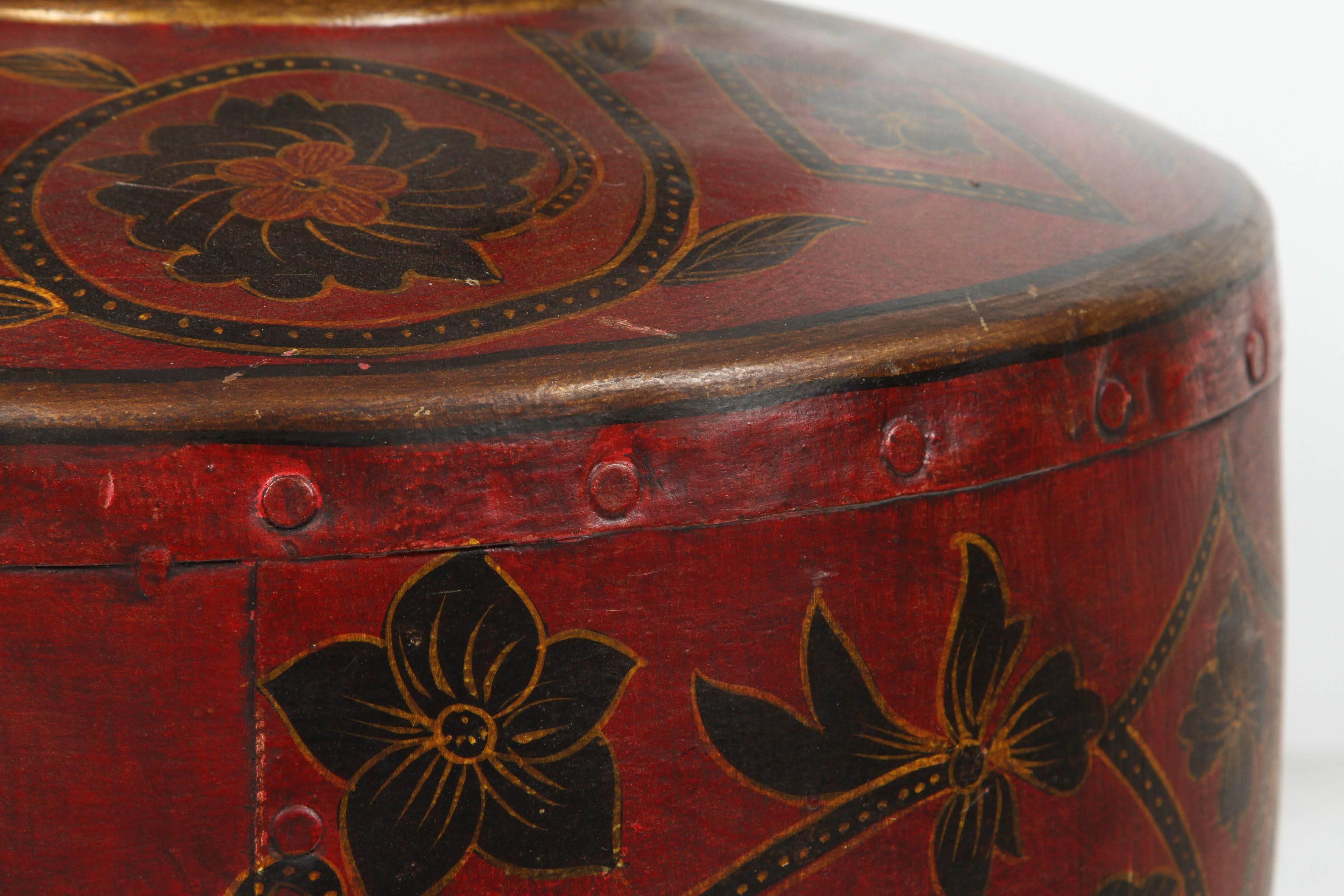 20th Century Kashmiri Indo-Raj Red Hand-Painted Metal Jar Vessel