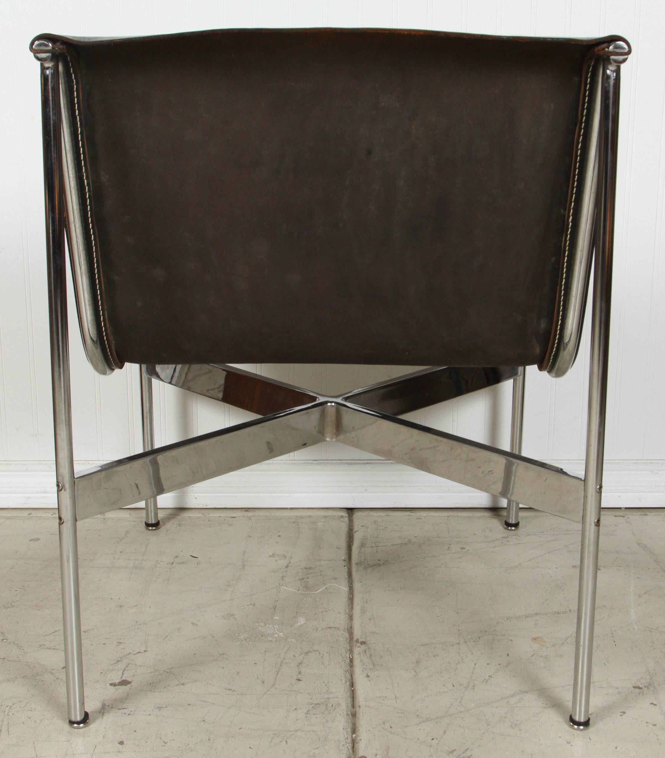 Chrome Pair of Leather and chrome chairs by Katavalos, Littell, and Kelly