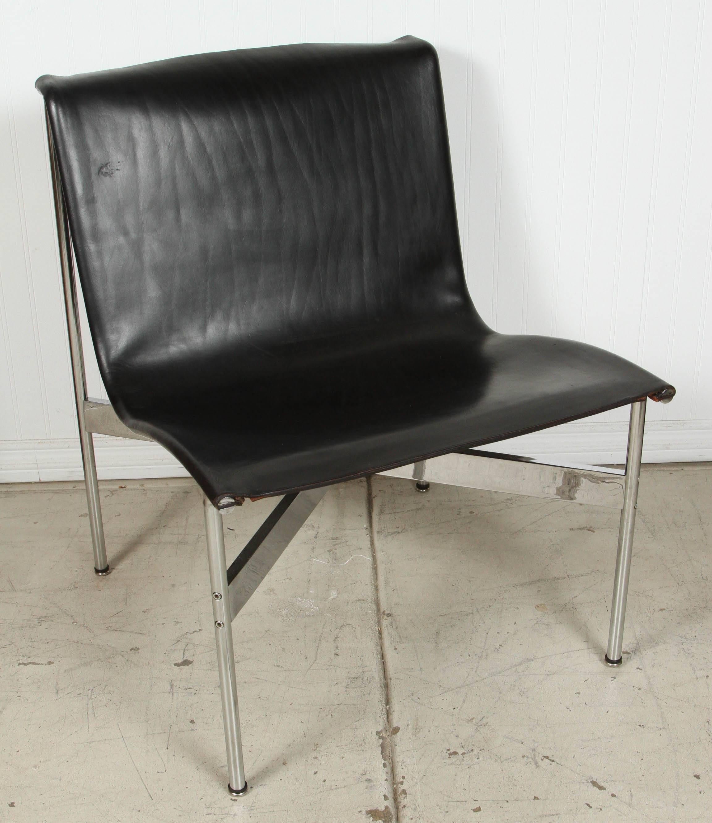 Pair of Leather and chrome chairs by Katavalos, Littell, and Kelly 1
