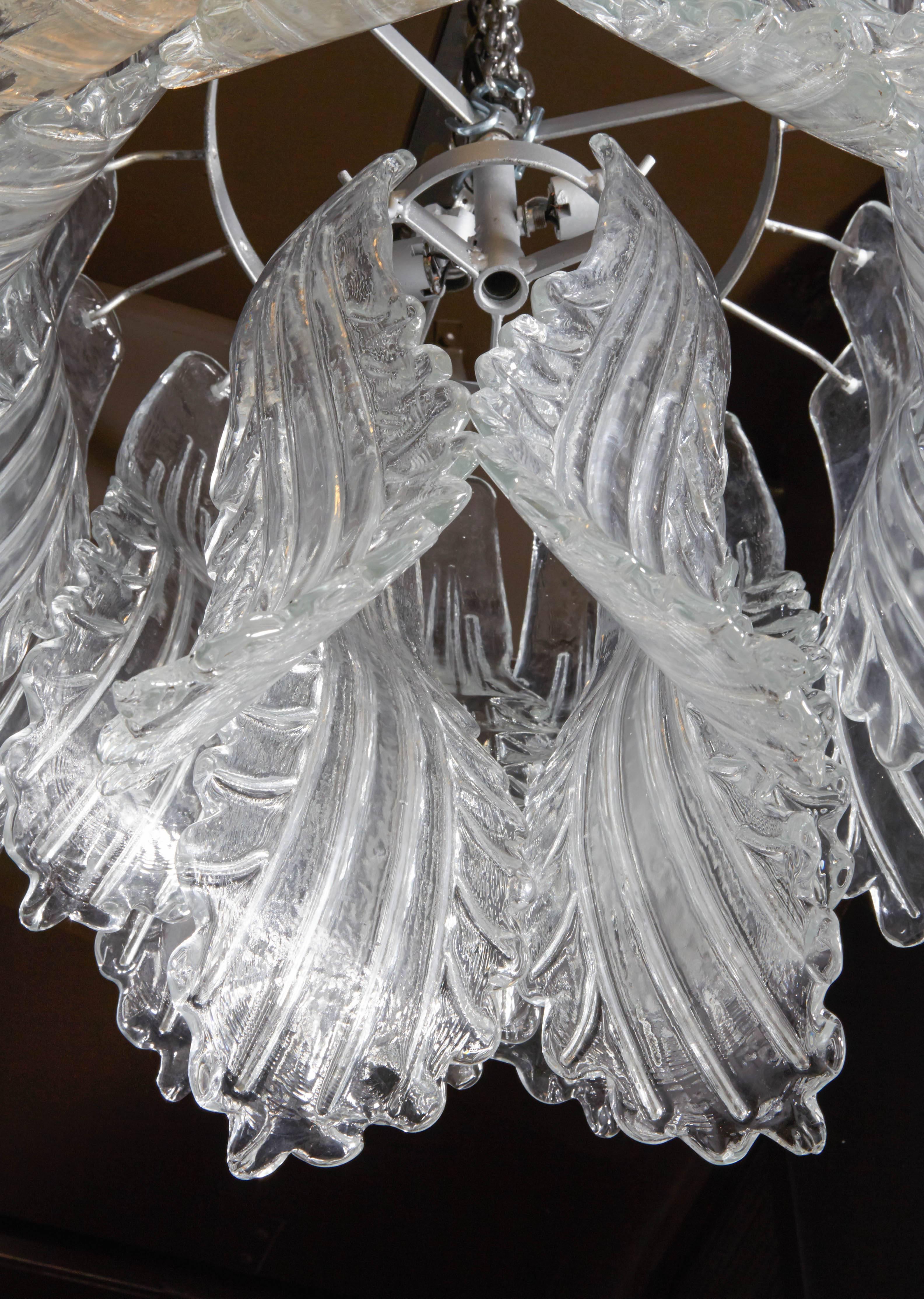 Italian Exquisite Chandelier with Stylized Murano Glass Leaves by Barovier & Toso
