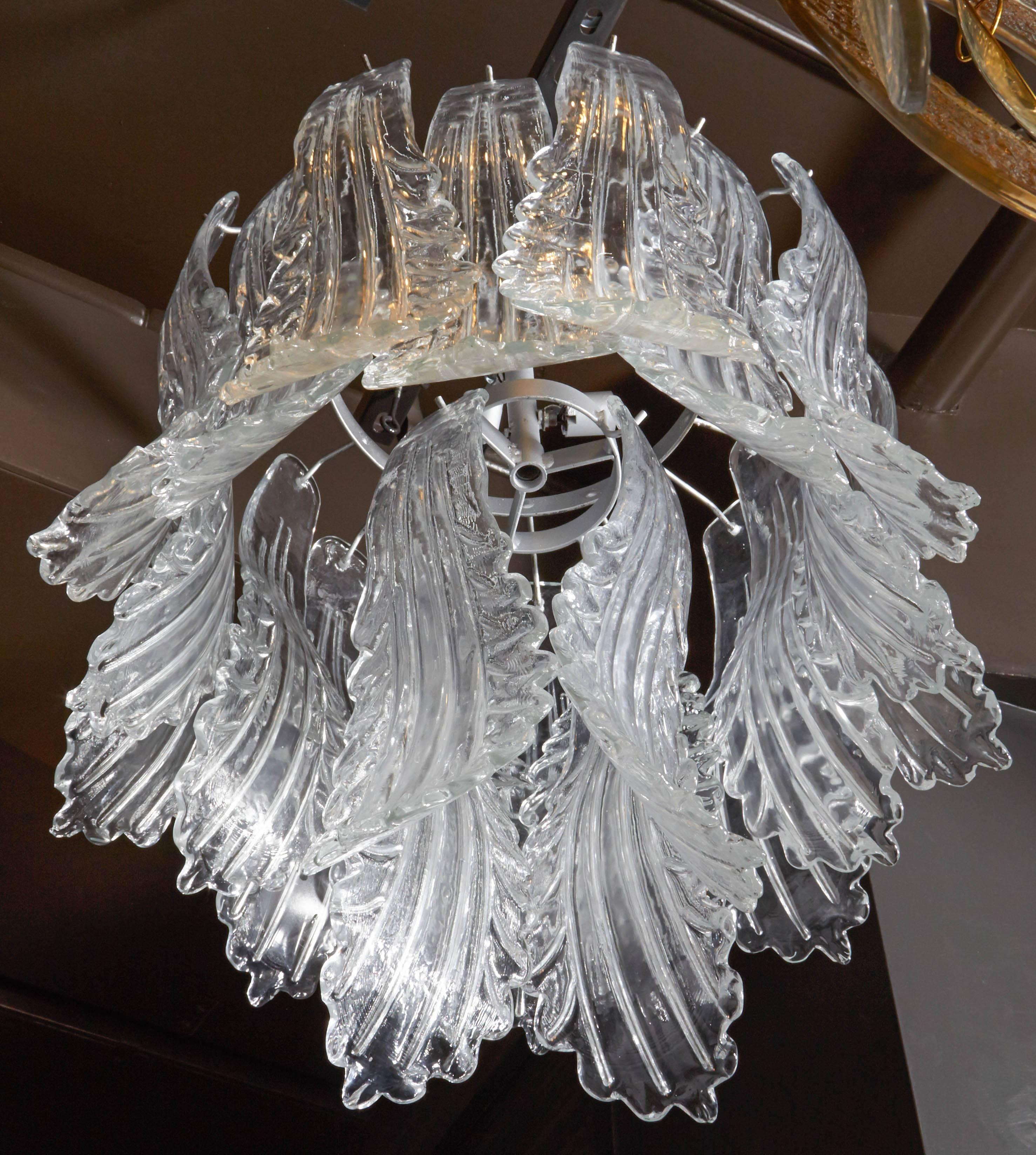 Mid-Century Modern Exquisite Chandelier with Stylized Murano Glass Leaves by Barovier & Toso