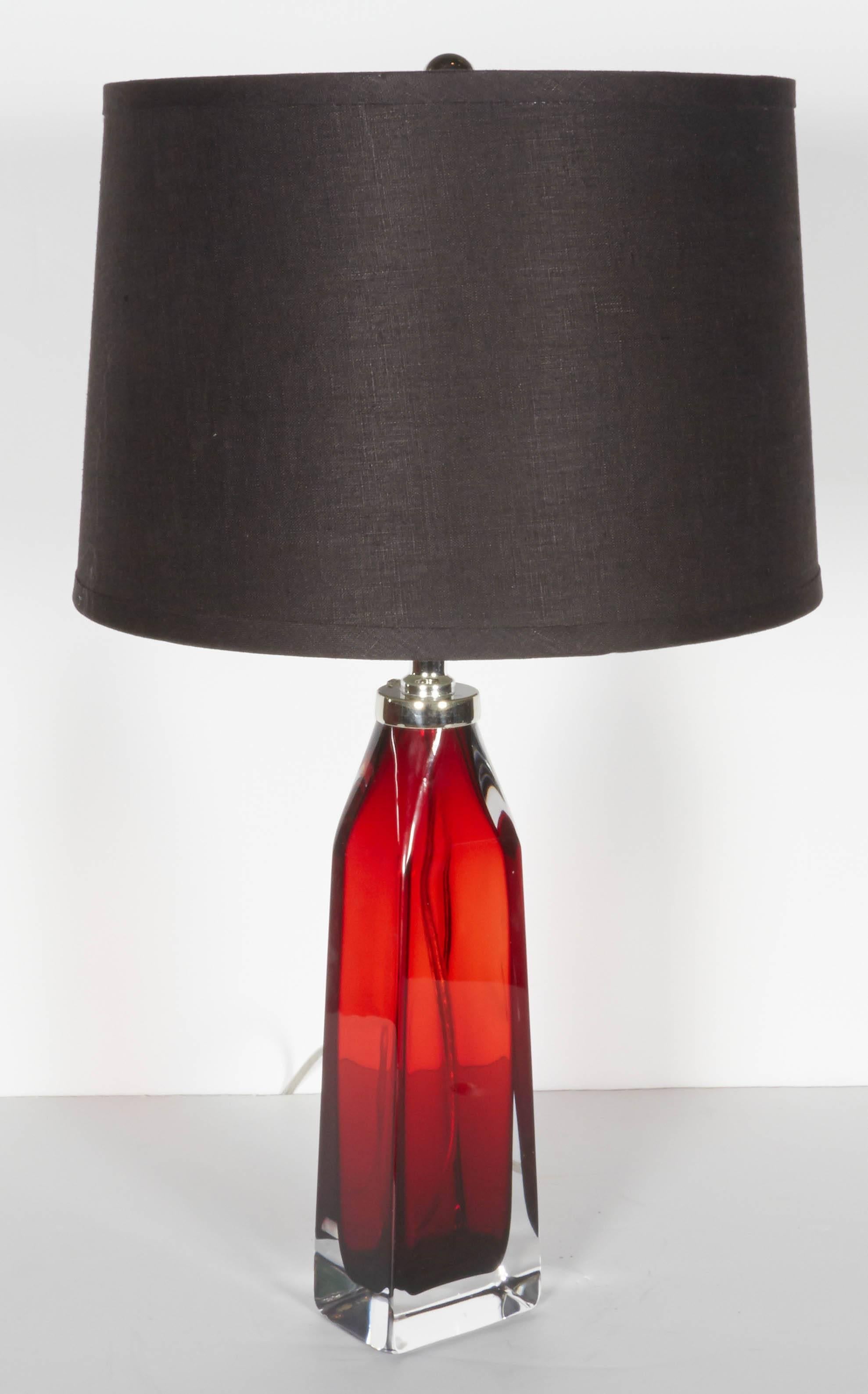 Mid-Century Modern Pair of Garnet Crystal Lamps by Carl Fagerlund for Orrefors