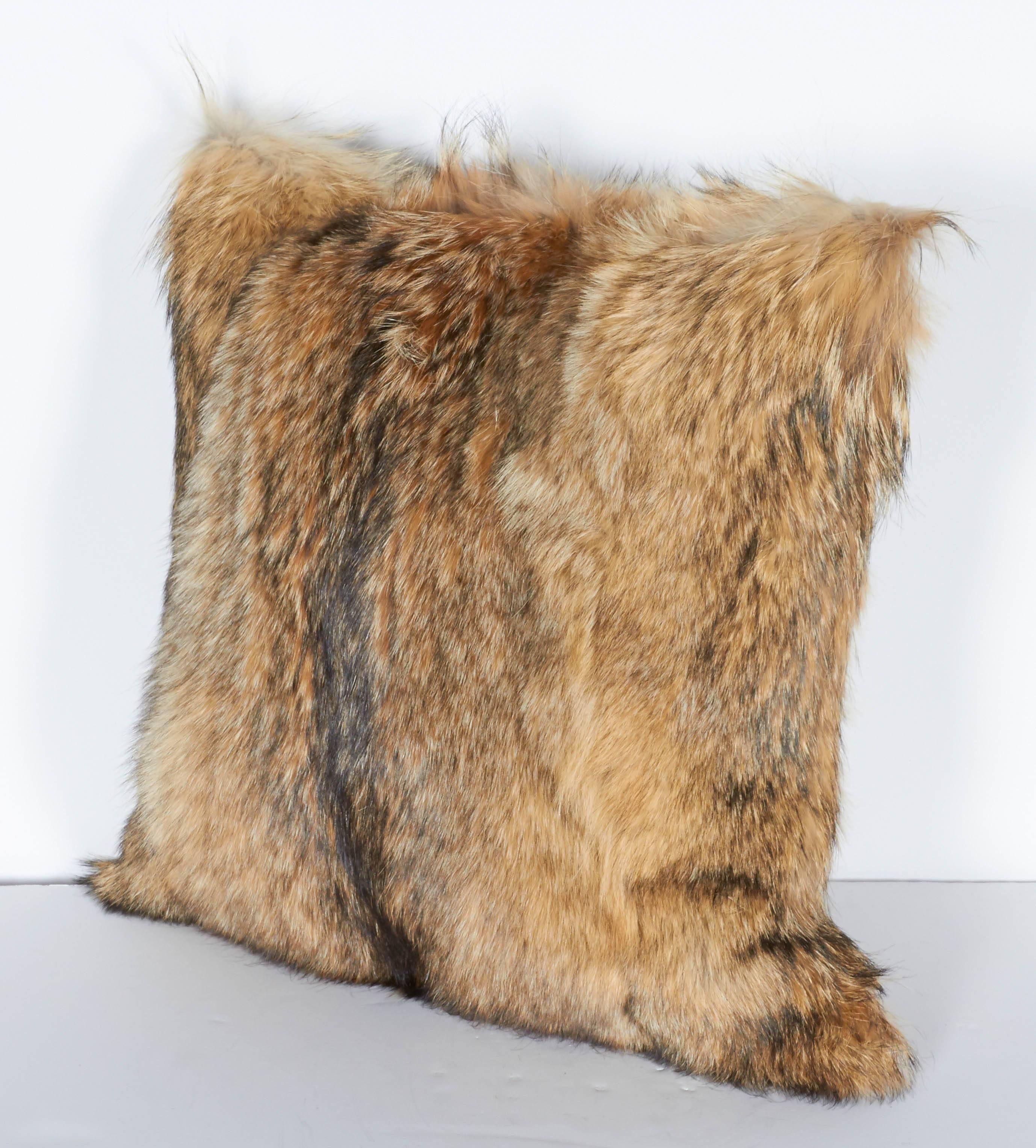 Contemporary Pair of Luxury Fur Throw Pillows in Coyote and Cashmere
