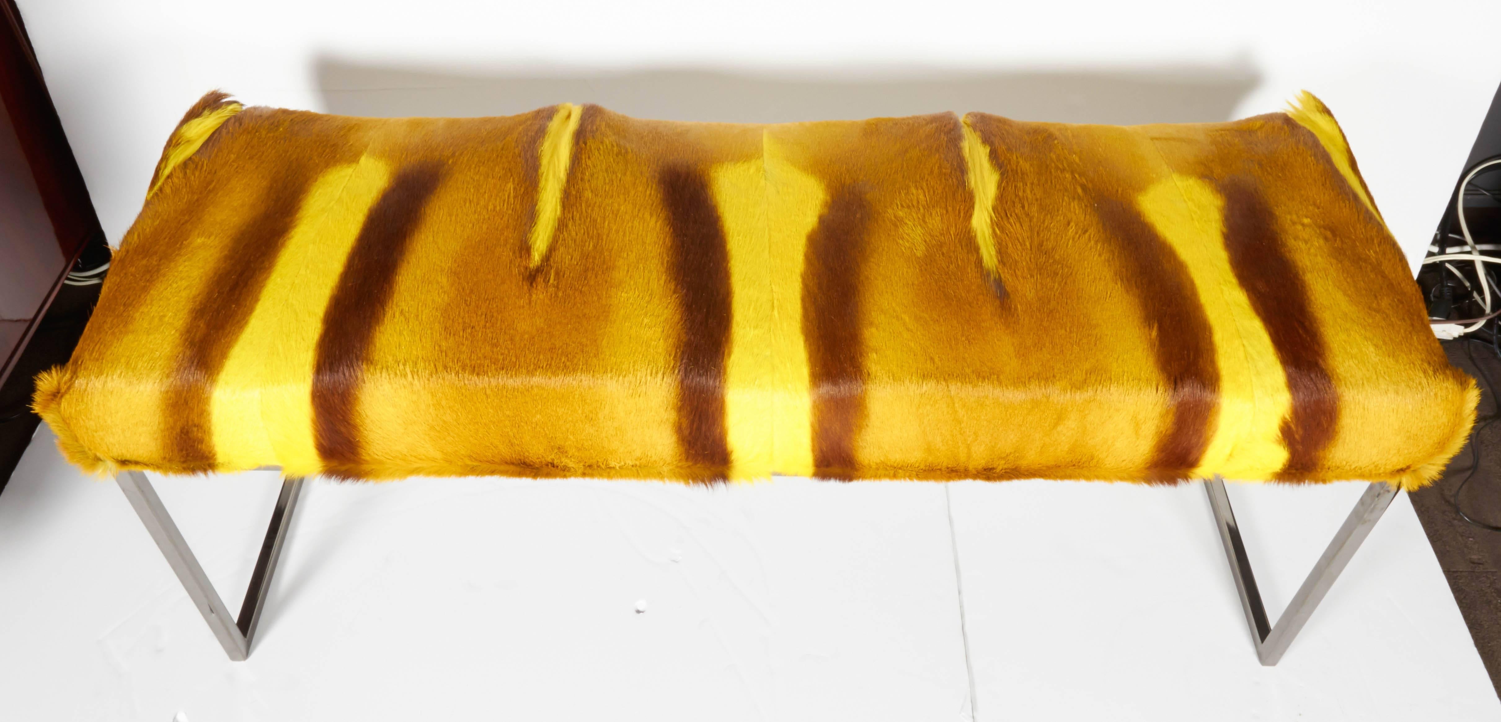 Contemporary Bespoke Bench in Exotic Springbok Fur in Vibrant Yellow