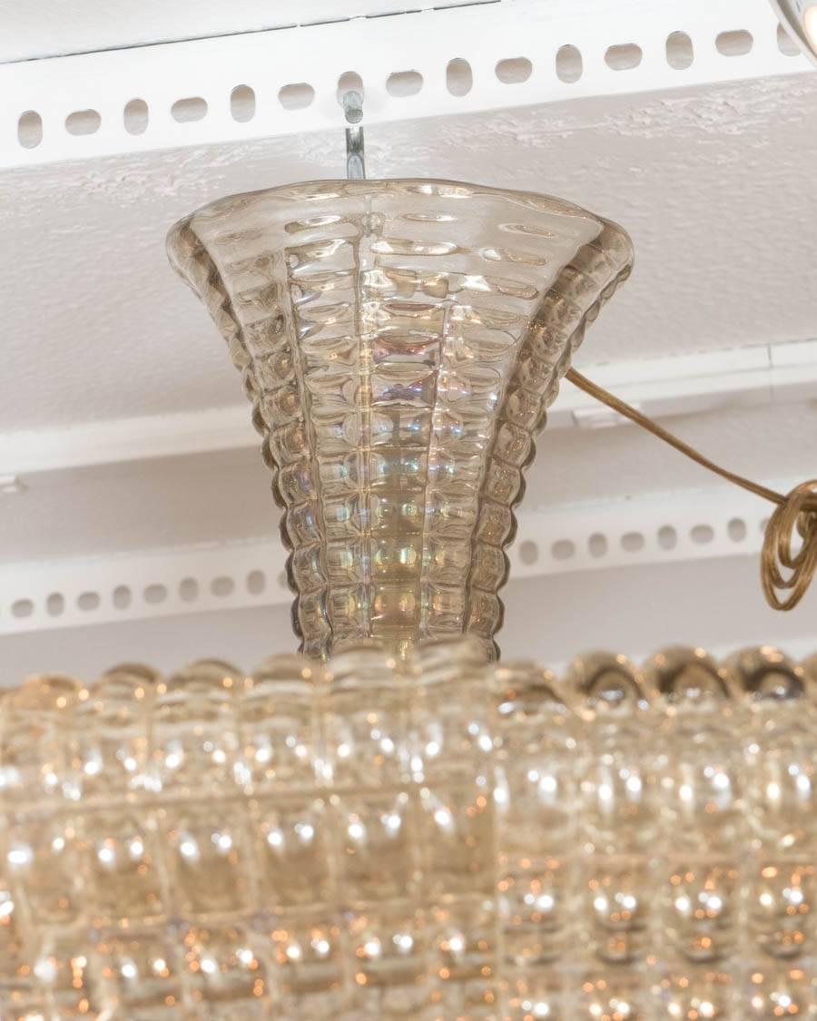 Mid-Century Modern Fluted and Smoked Glass Pendant Fixture