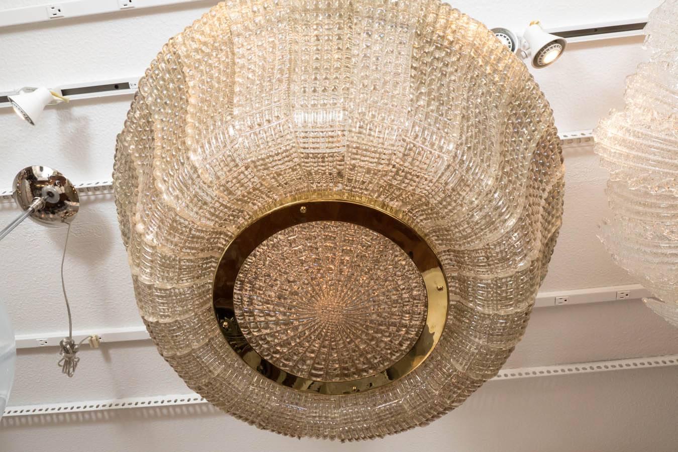 Mid-20th Century Fluted and Smoked Glass Pendant Fixture