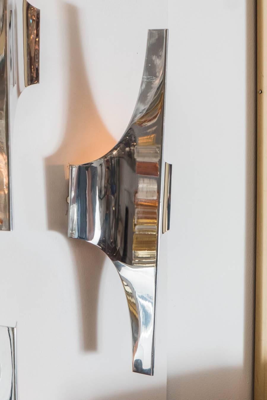 Italian Pair of Chrome Modernist Sconces