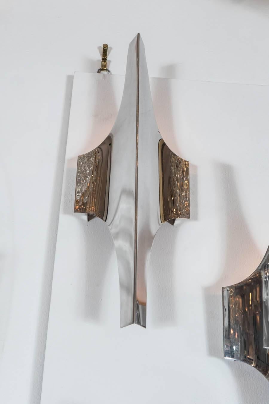 Mid-20th Century Pair of Chrome Modernist Sconces