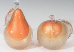 Midcentury Alfredo Barbini Italian Art Glass Fruit Bookends in Orange and Gold