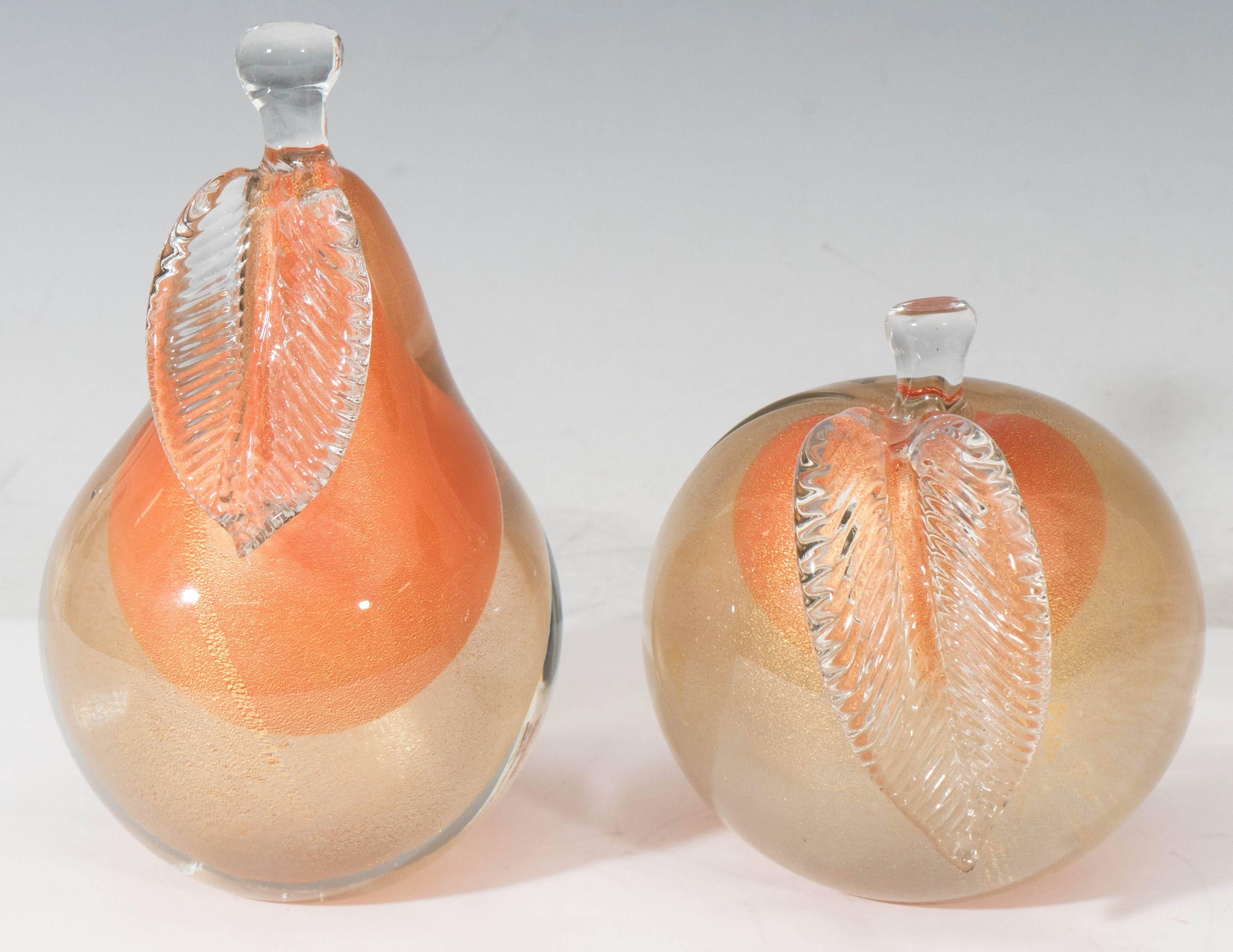 Mid-Century Modern Midcentury Alfredo Barbini Italian Art Glass Fruit Bookends in Orange and Gold