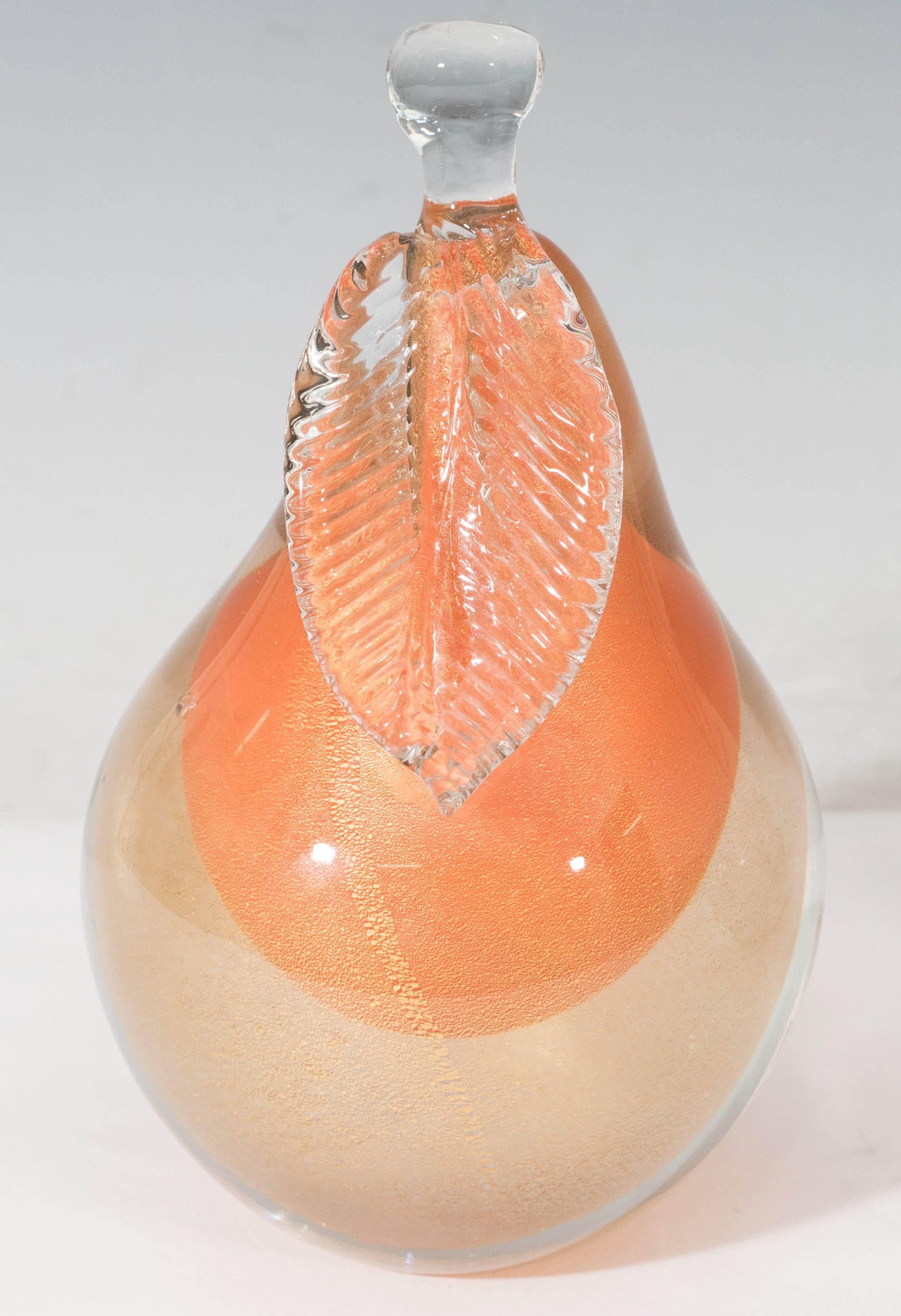 Midcentury Alfredo Barbini Italian Art Glass Fruit Bookends in Orange and Gold In Excellent Condition In New York, NY