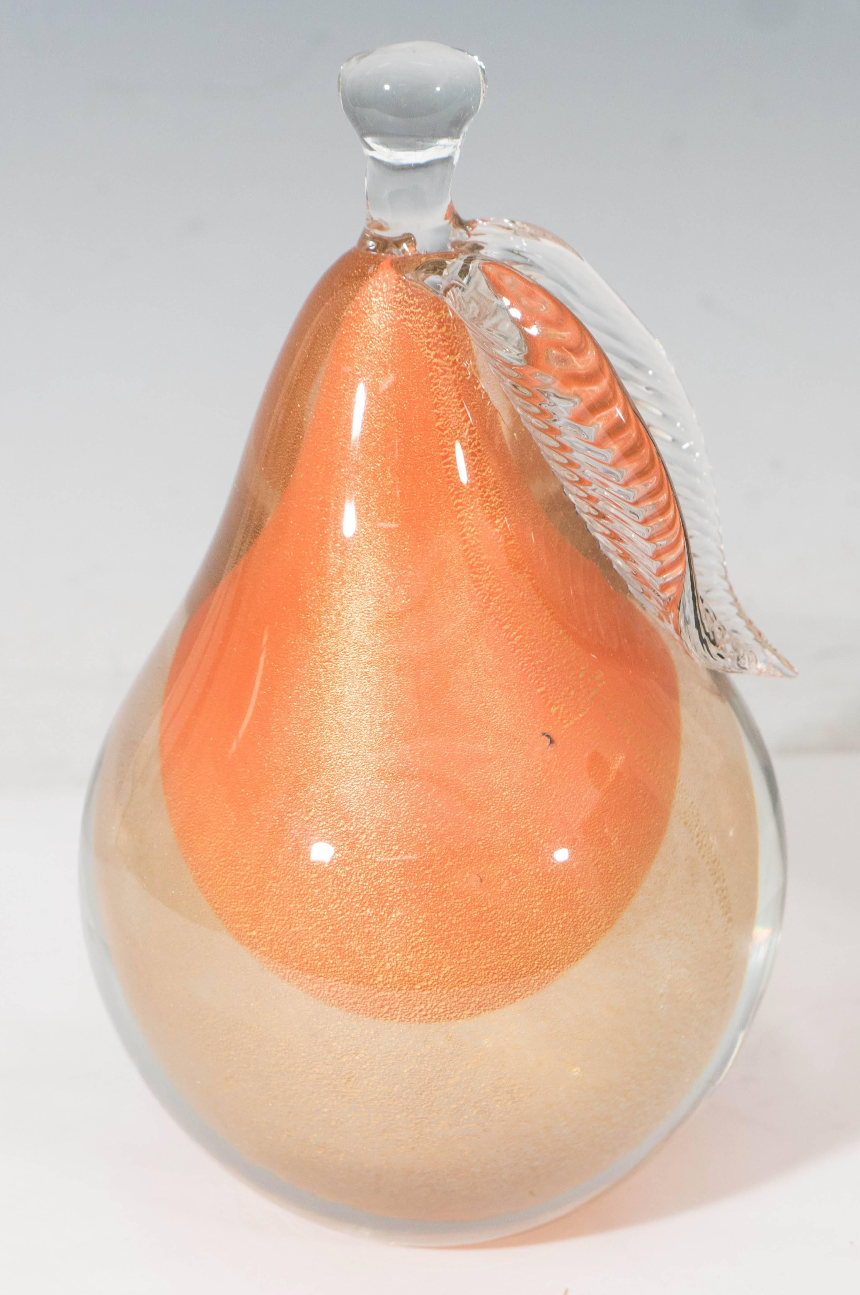 Midcentury Alfredo Barbini Italian Art Glass Fruit Bookends in Orange and Gold 1