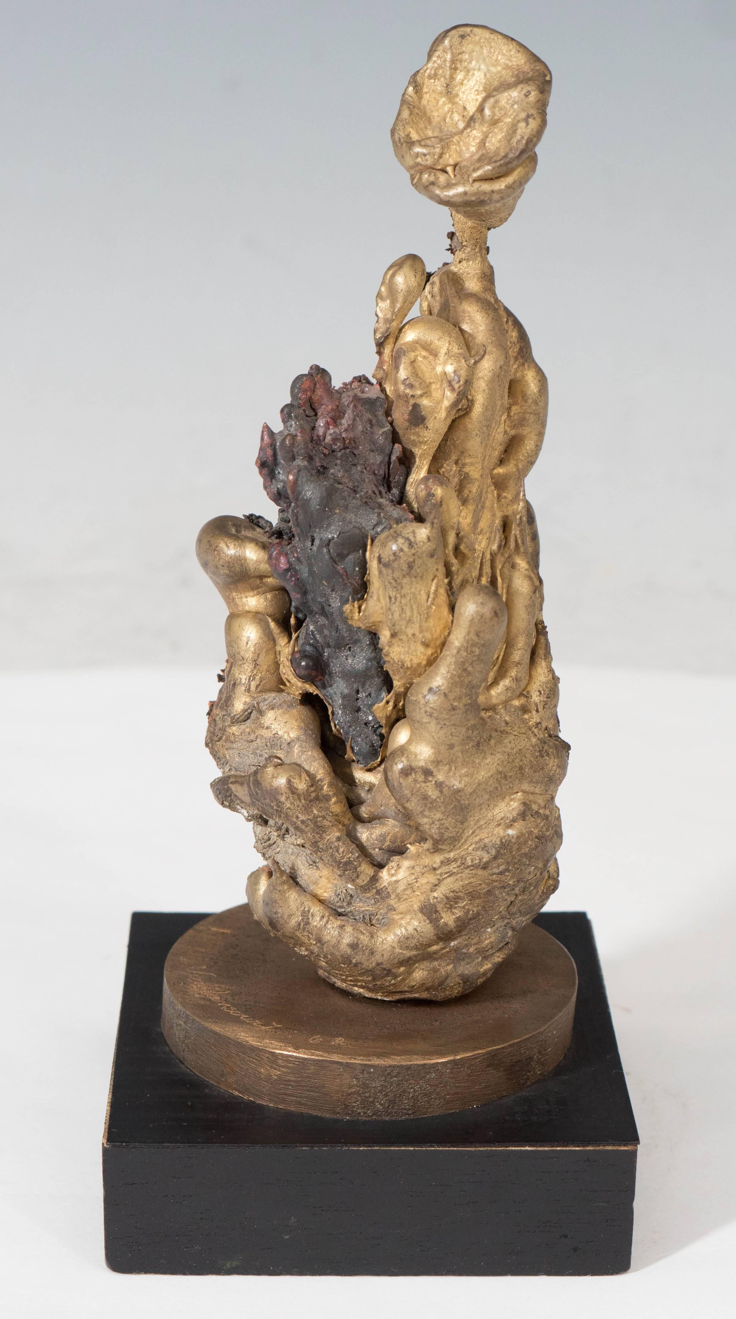 Organic Modern Armand Vaillancourt, Molten Bronze Abstract on Wood Base, Signed and Dated