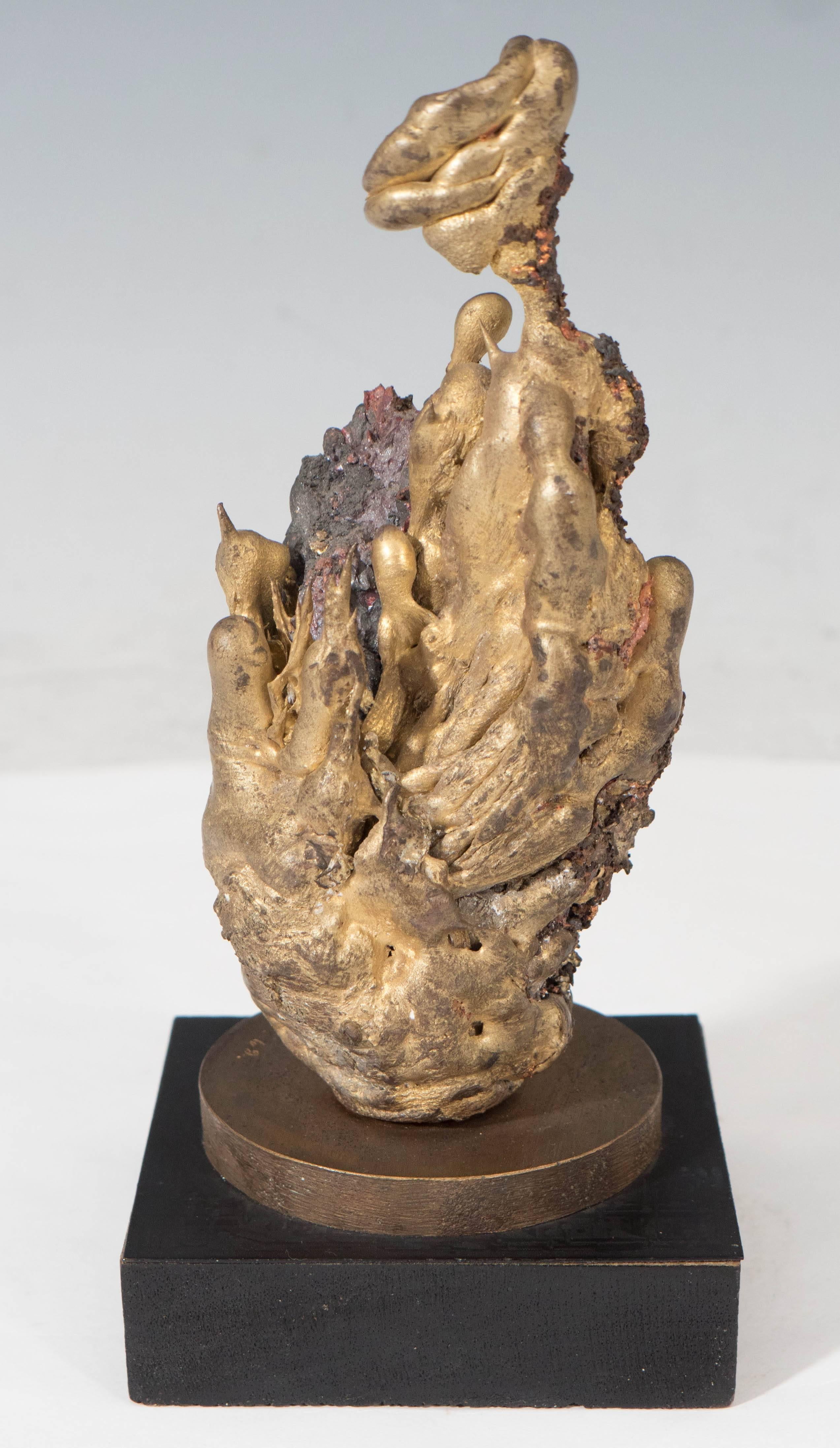 Painted Armand Vaillancourt, Molten Bronze Abstract on Wood Base, Signed and Dated