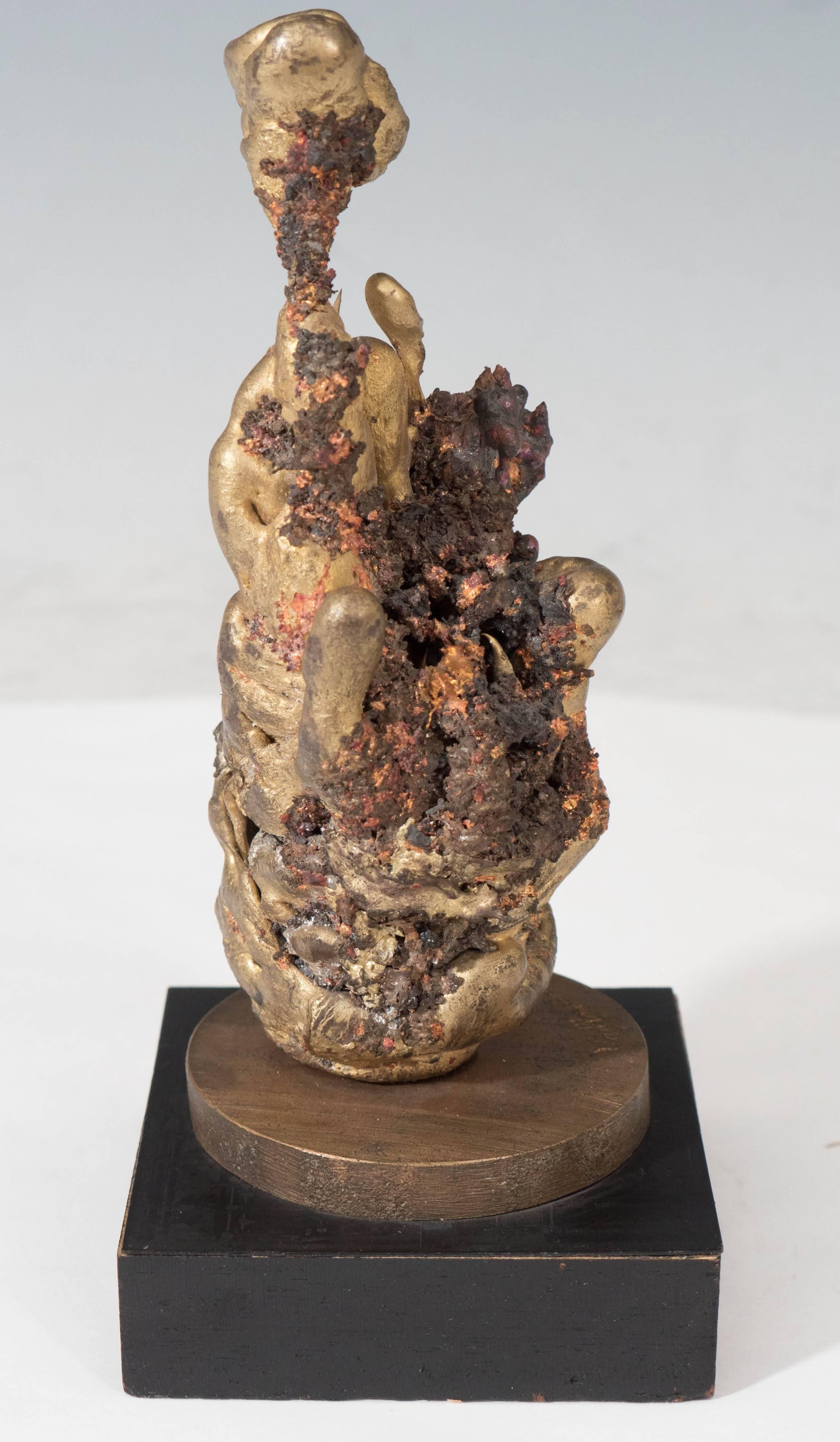 Armand Vaillancourt, Molten Bronze Abstract on Wood Base, Signed and Dated In Good Condition In New York, NY